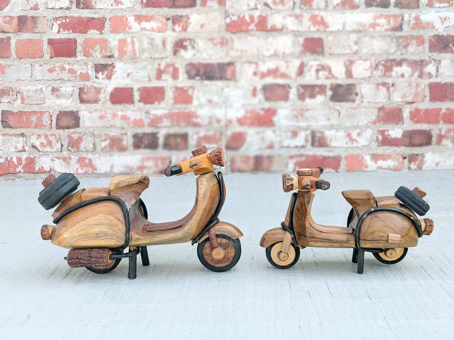 Miniature Vespa scooter hand-crafted from wood