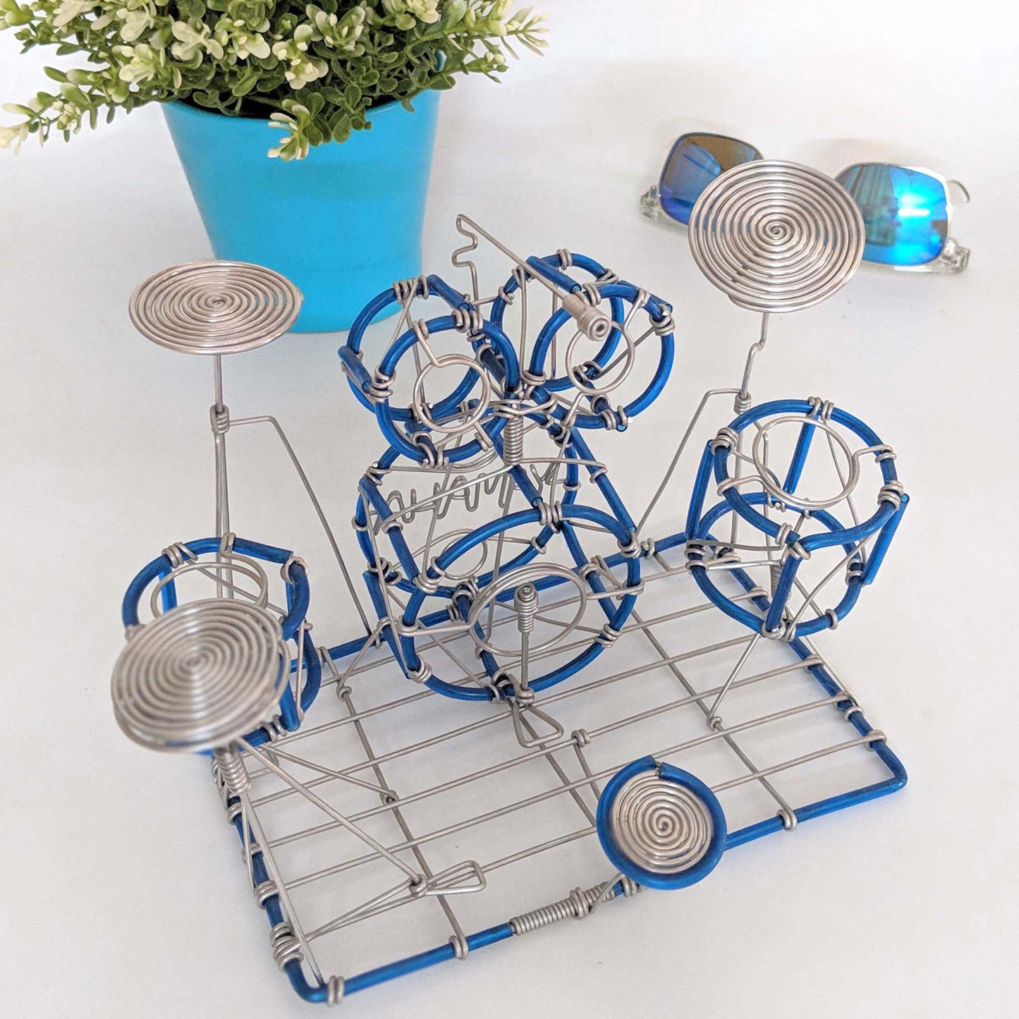 Miniature Wire Art Drumset hand-crafted from aluminium wire