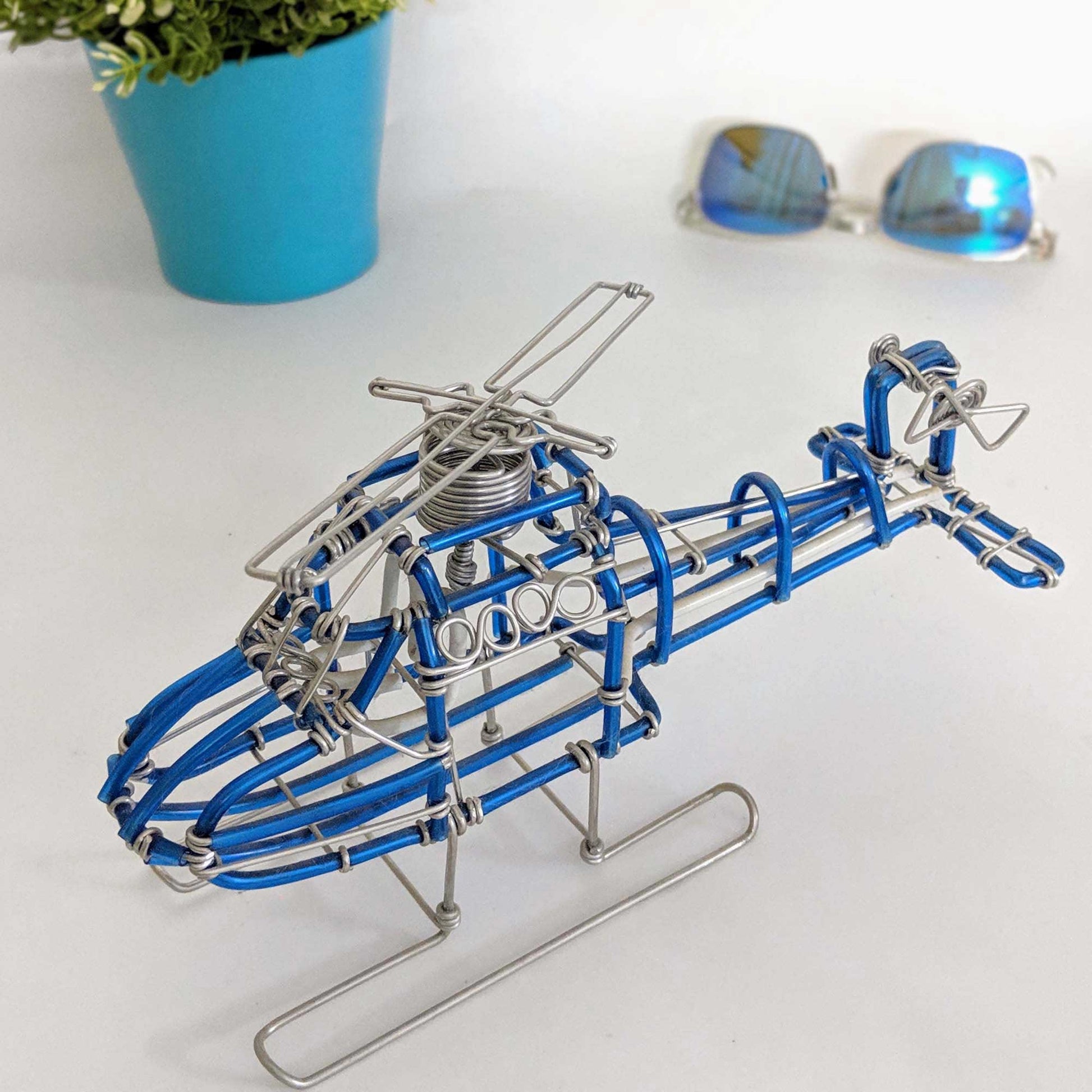 Miniature Wire Art Helicopter hand-crafted from aluminium wire