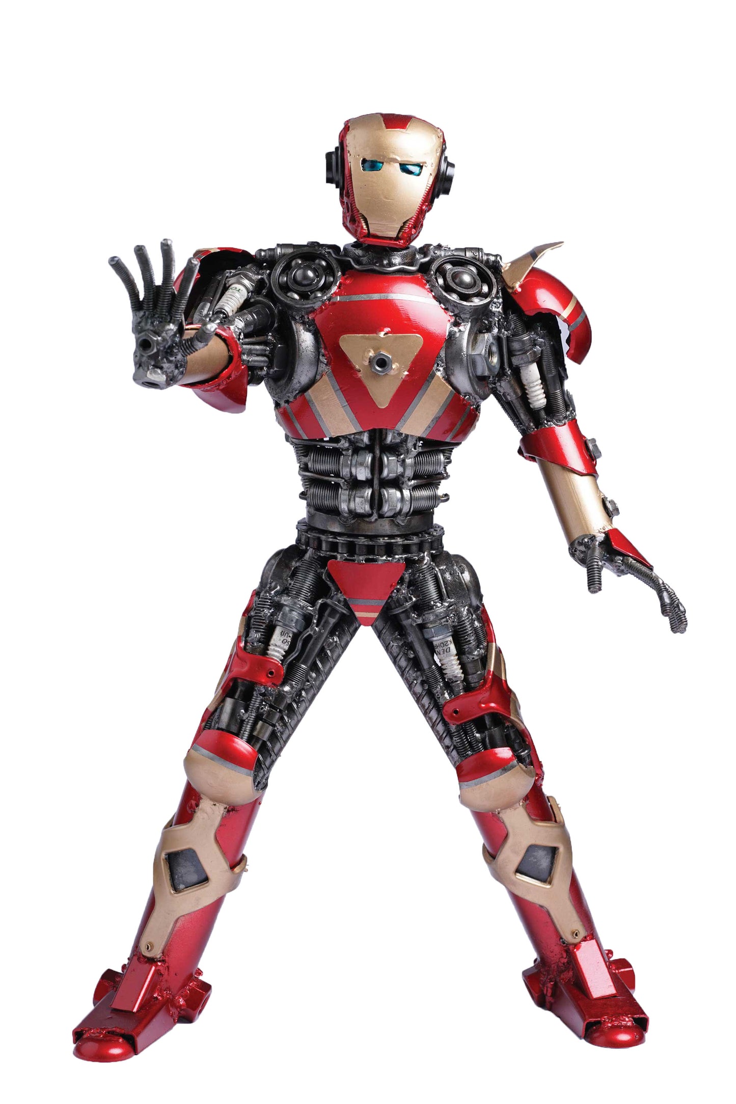 Avengers Iron Man metal action figure hand-crafted from junk auto parts with attention to detail