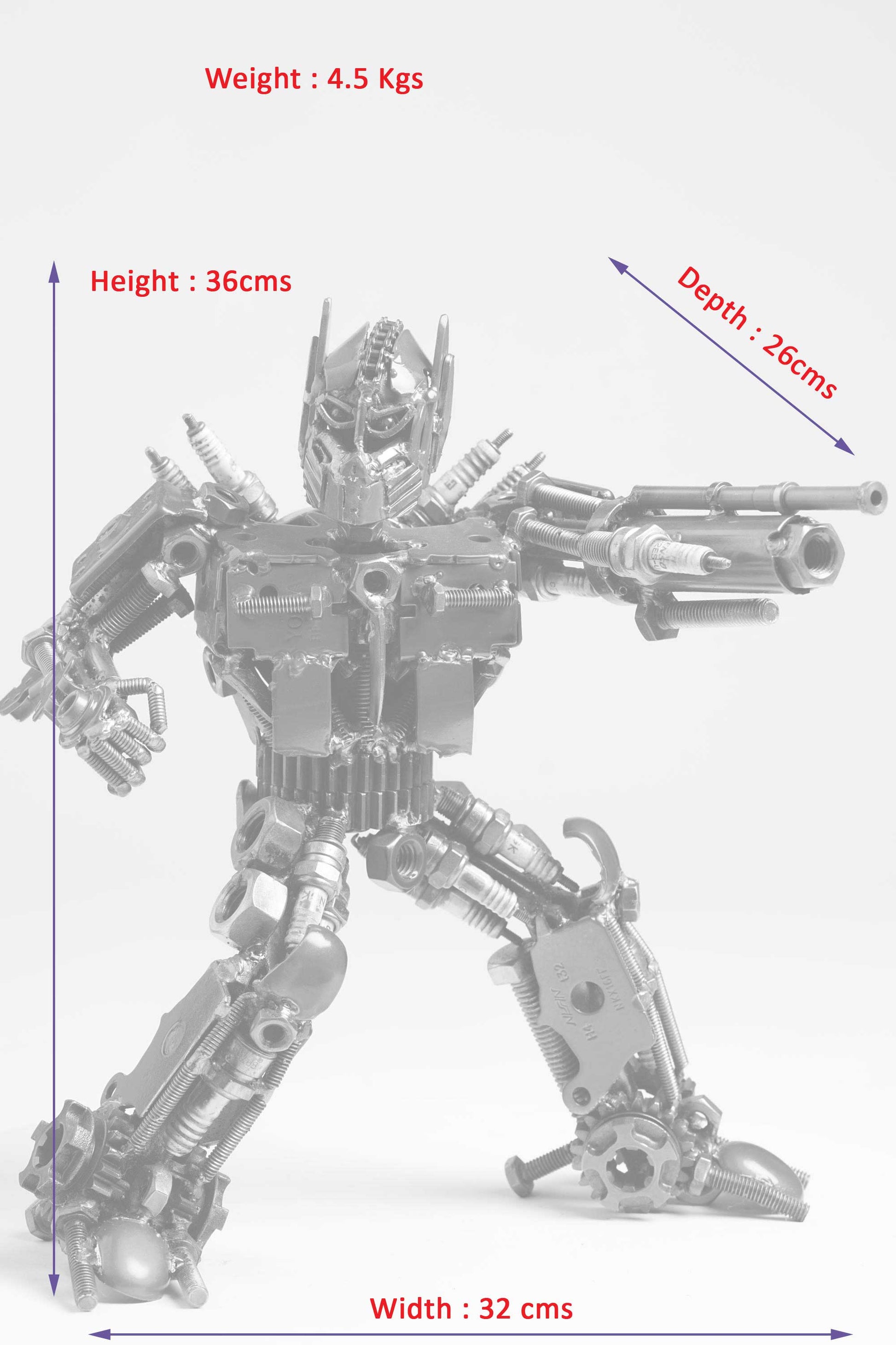 Transformers Optimus Prime metal action figure hand-crafted from junk auto parts with attention to detail