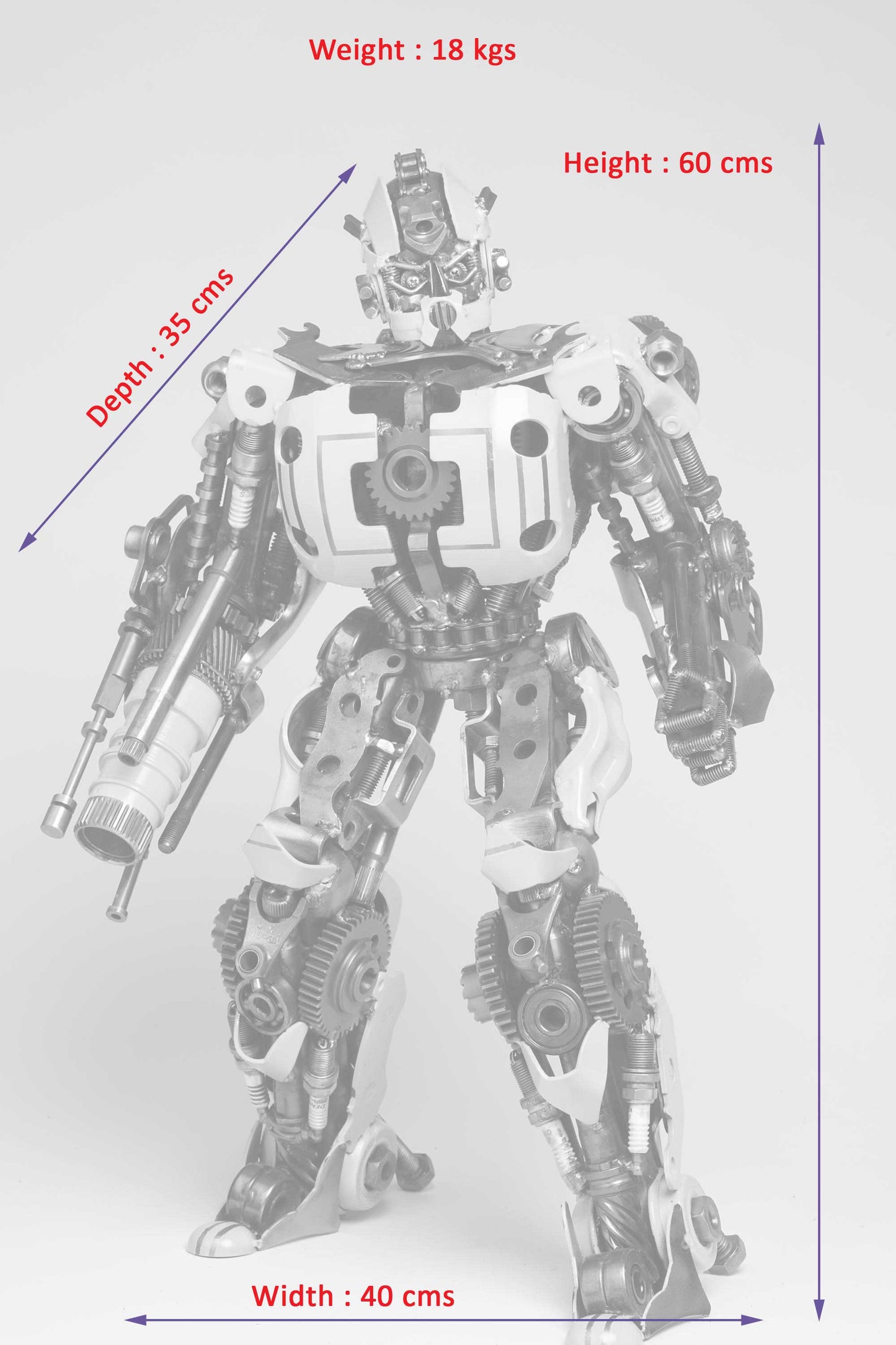 Transformers Bumblebee metal action figure hand-crafted from junk auto parts with attention to detail