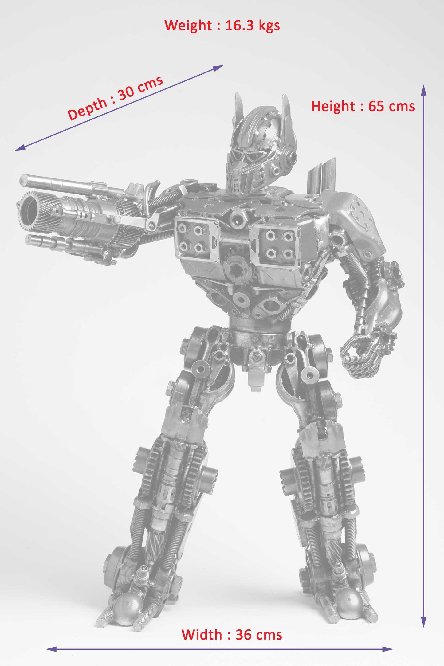 Transformers Optimus Prime metal action figure hand-crafted from junk auto parts with attention to detail