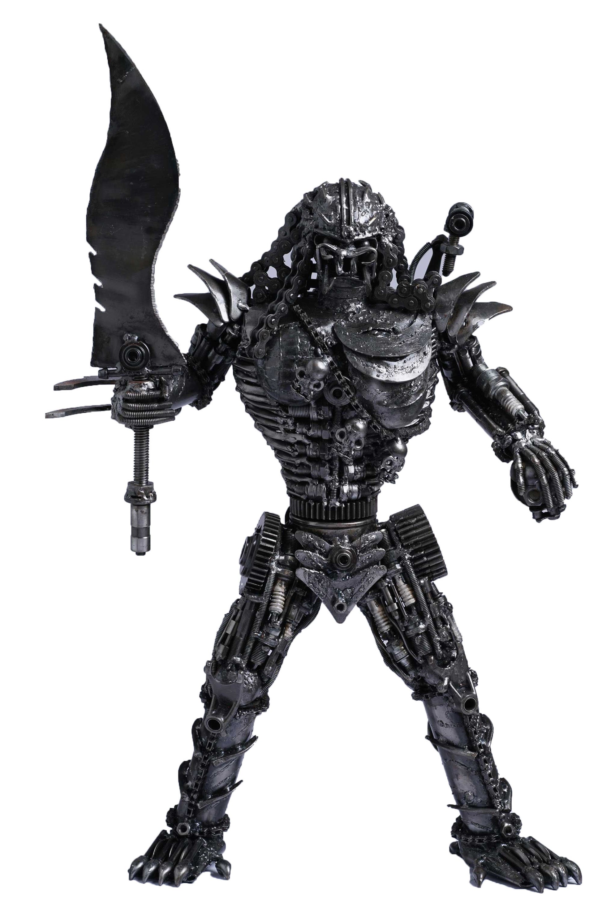 Predator metal action figure hand-crafted from junk auto parts