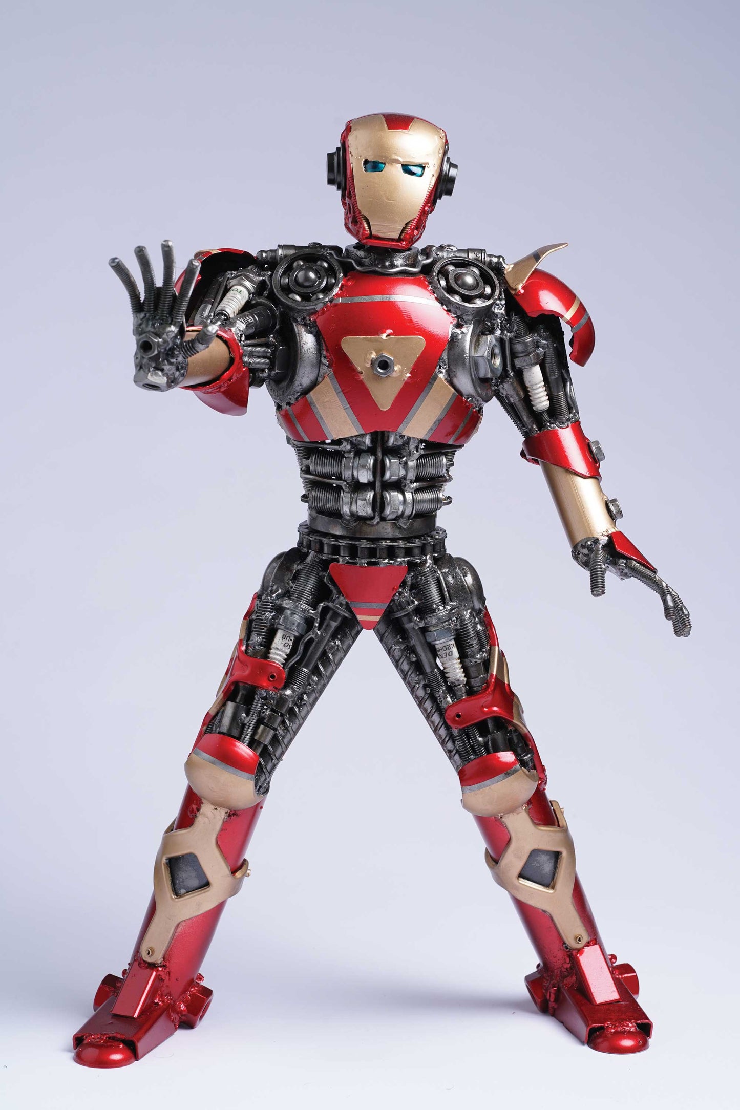 Avengers Iron Man metal action figure hand-crafted from junk auto parts with attention to detail