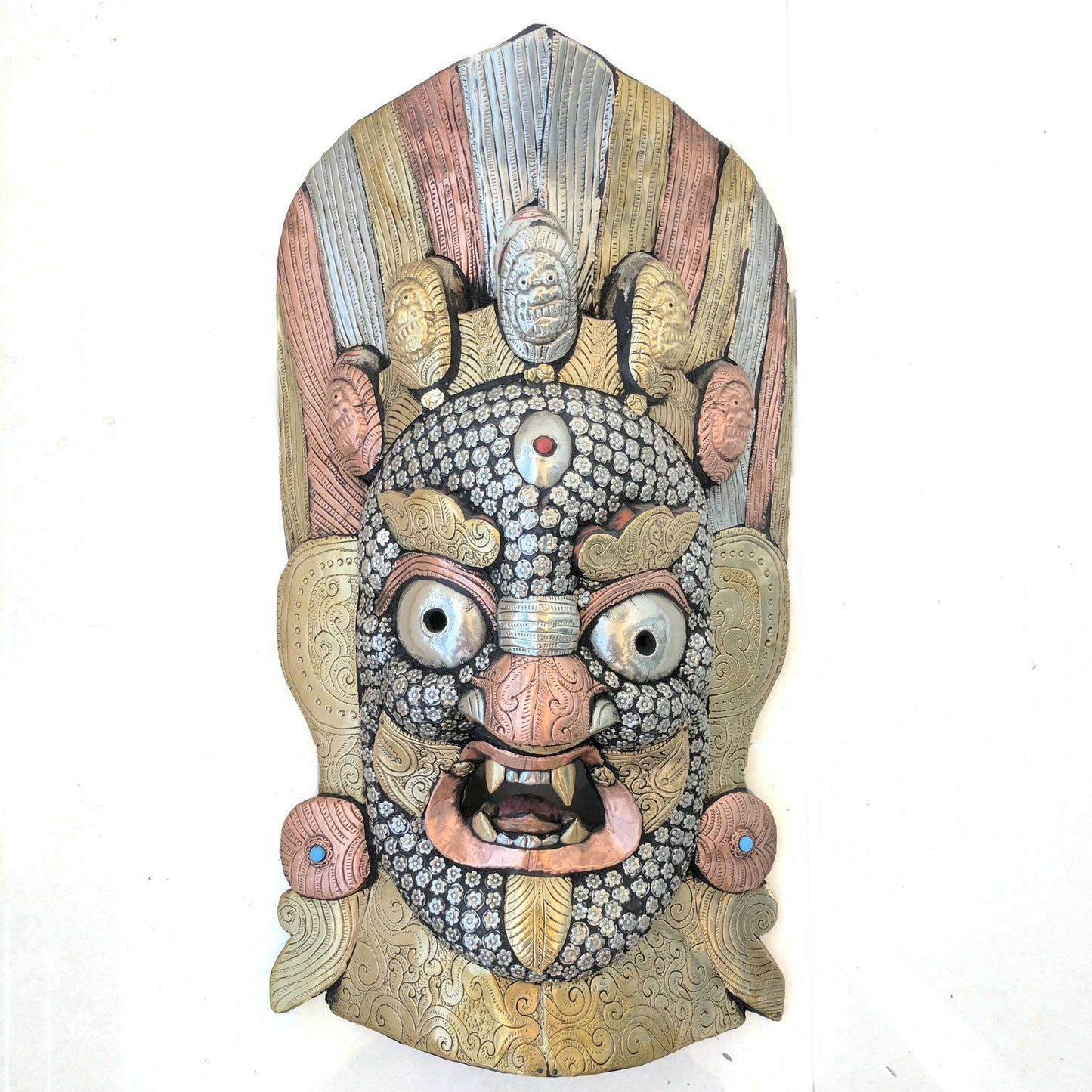 Guardian Bhairav Wooden Wall Mask with Metal work