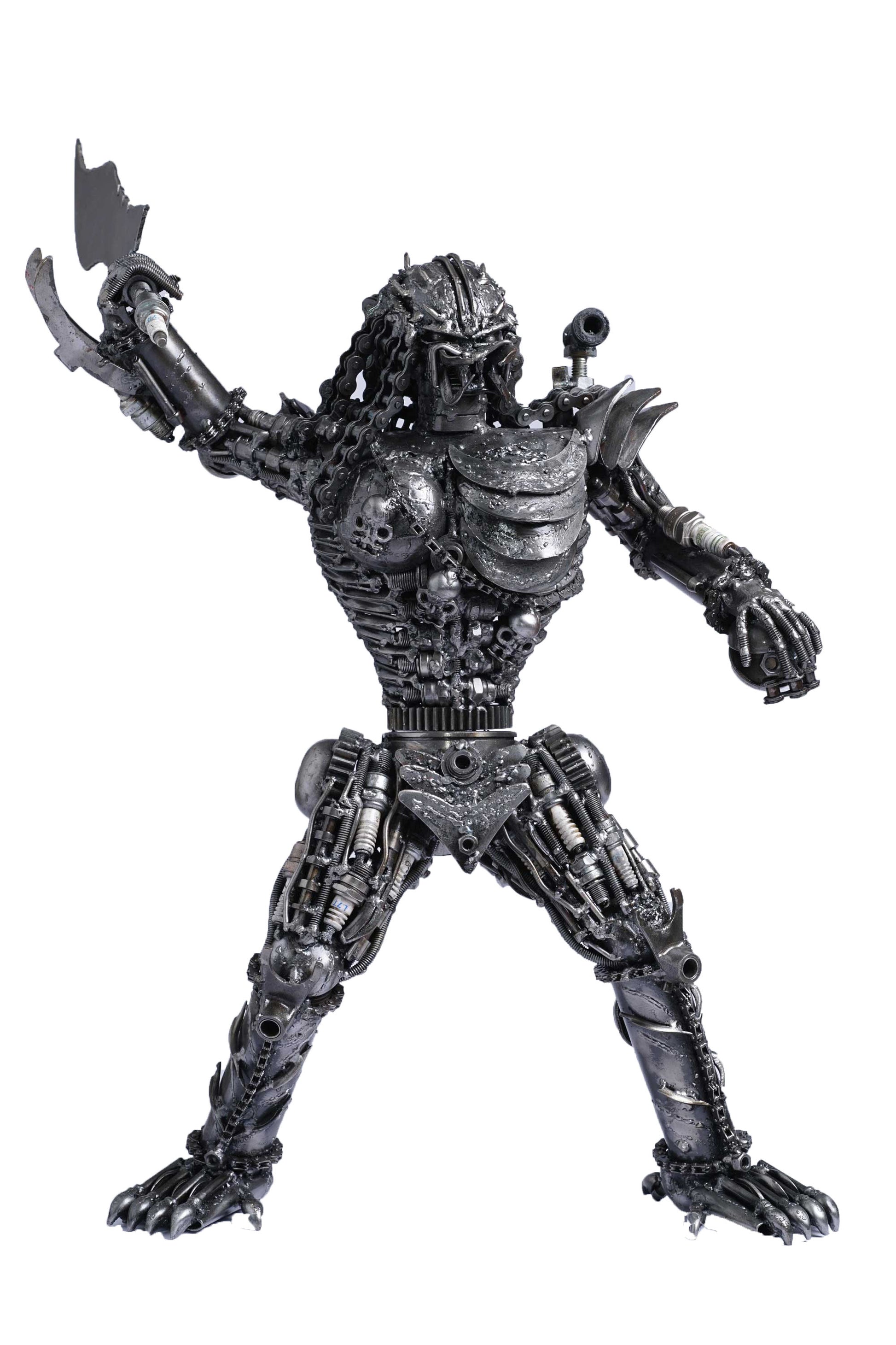 Predator metal action figure hand-crafted from junk auto parts