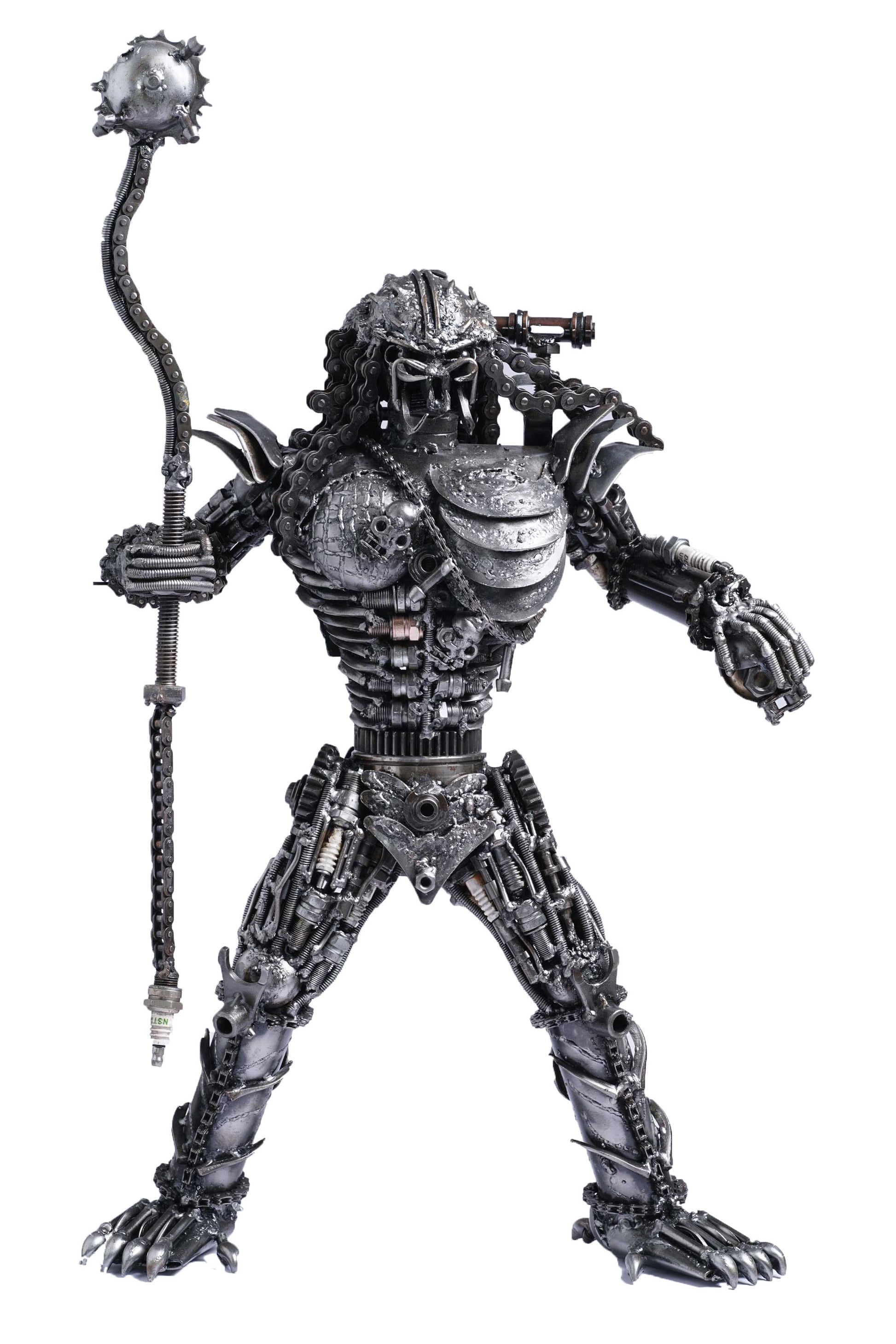 Predator metal action figure hand-crafted from junk auto parts