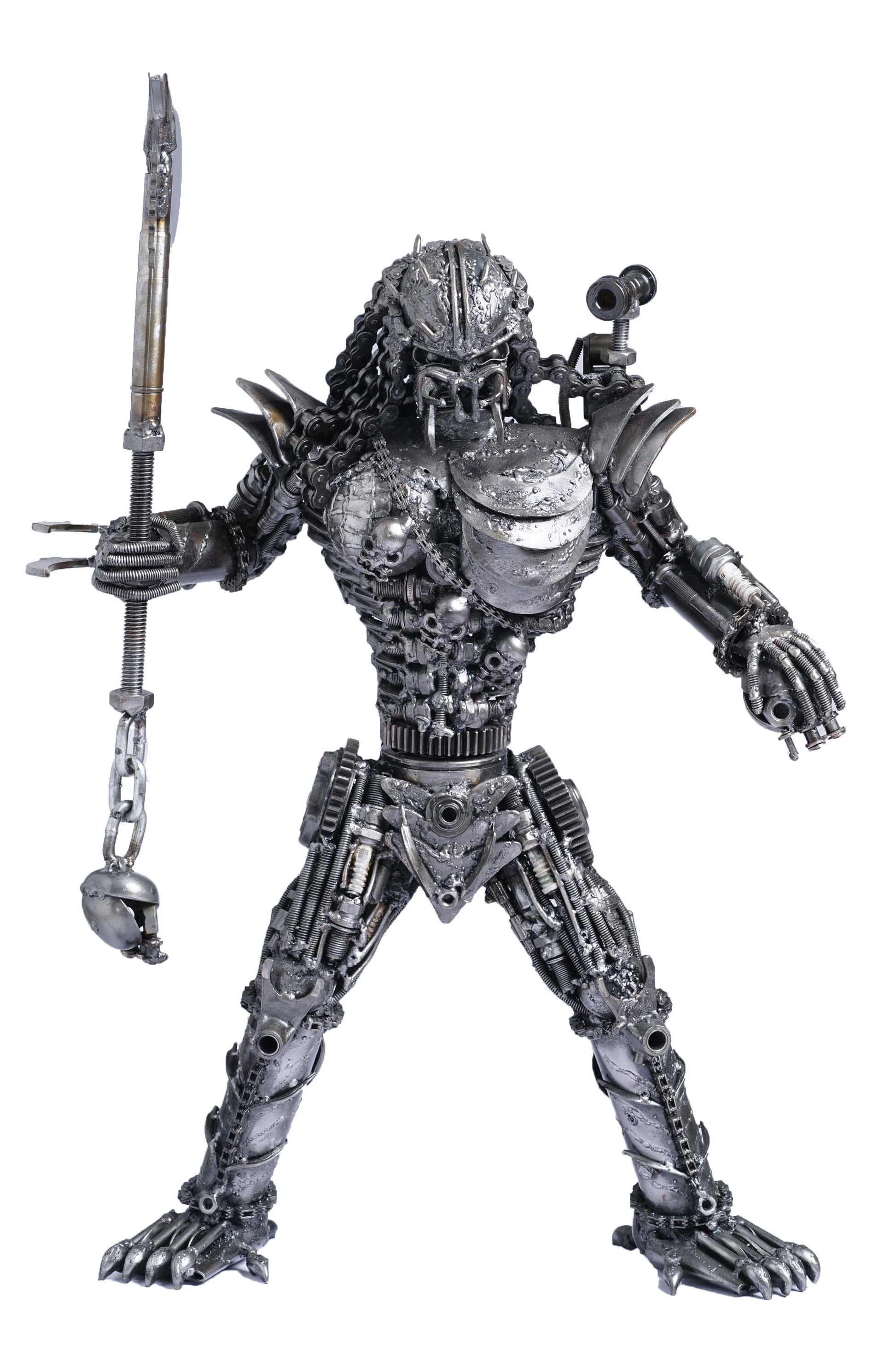 Predator metal action figure hand-crafted from junk auto parts