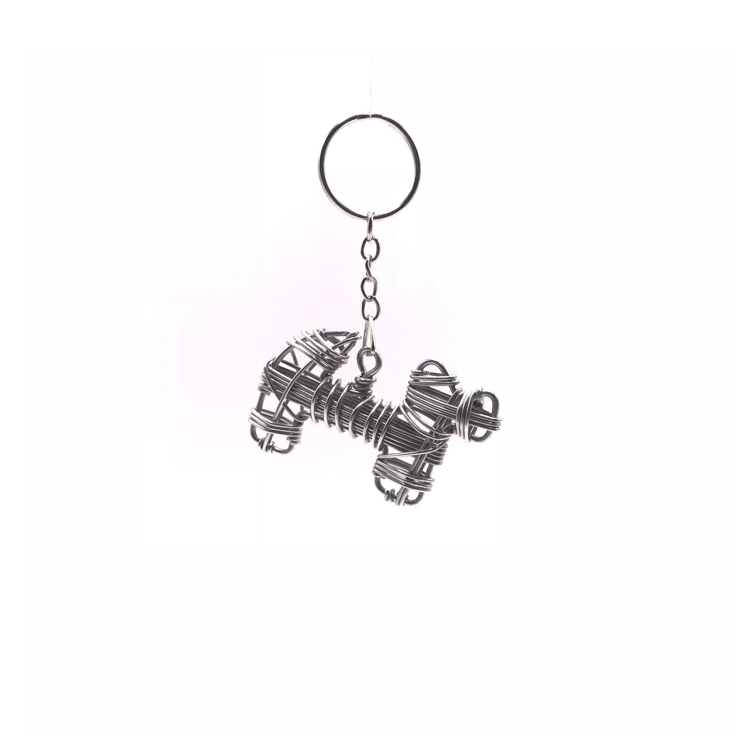 Miniature Wire Art Dog keychain hand-crafted from aluminium wire