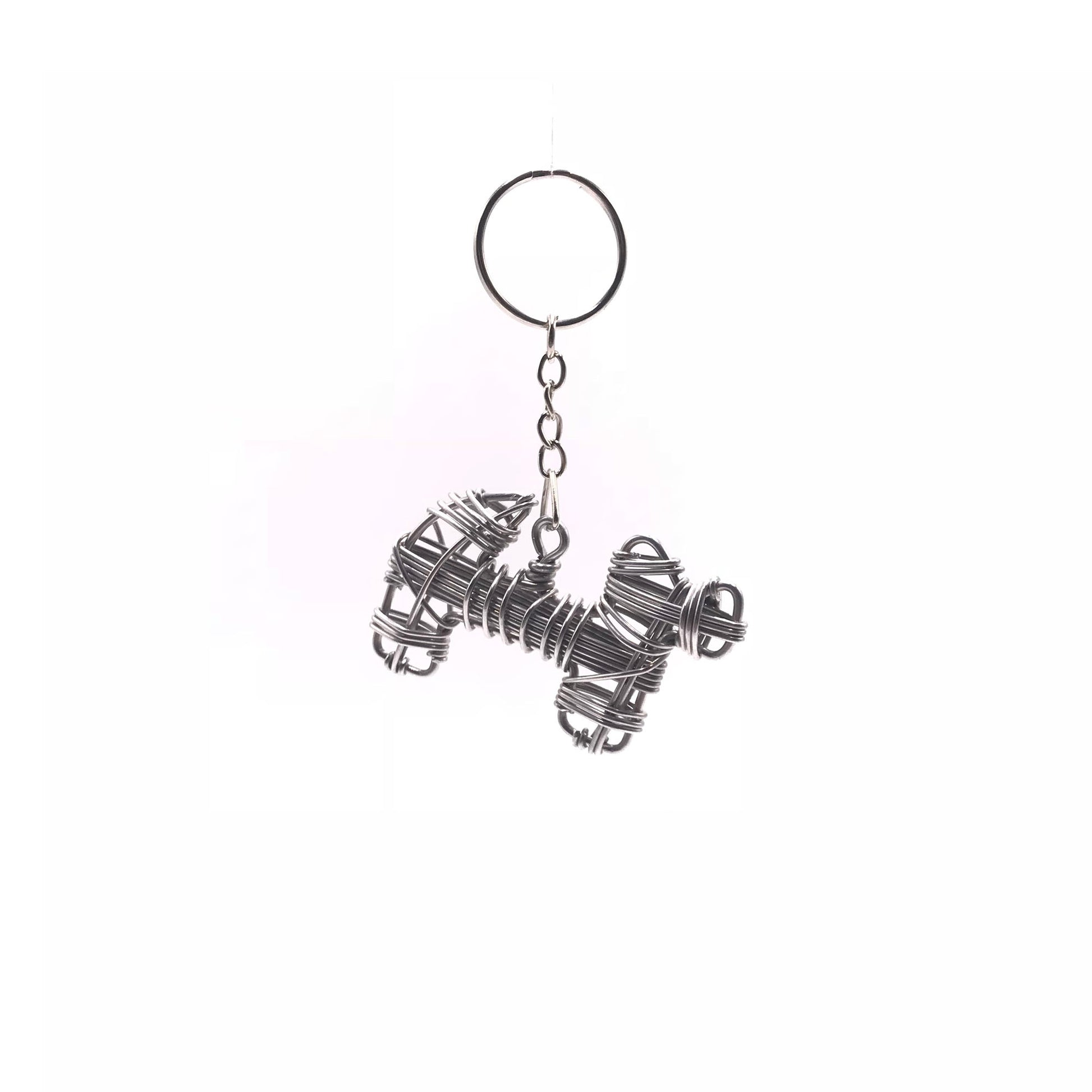 Miniature Wire Art Dog keychain hand-crafted from aluminium wire