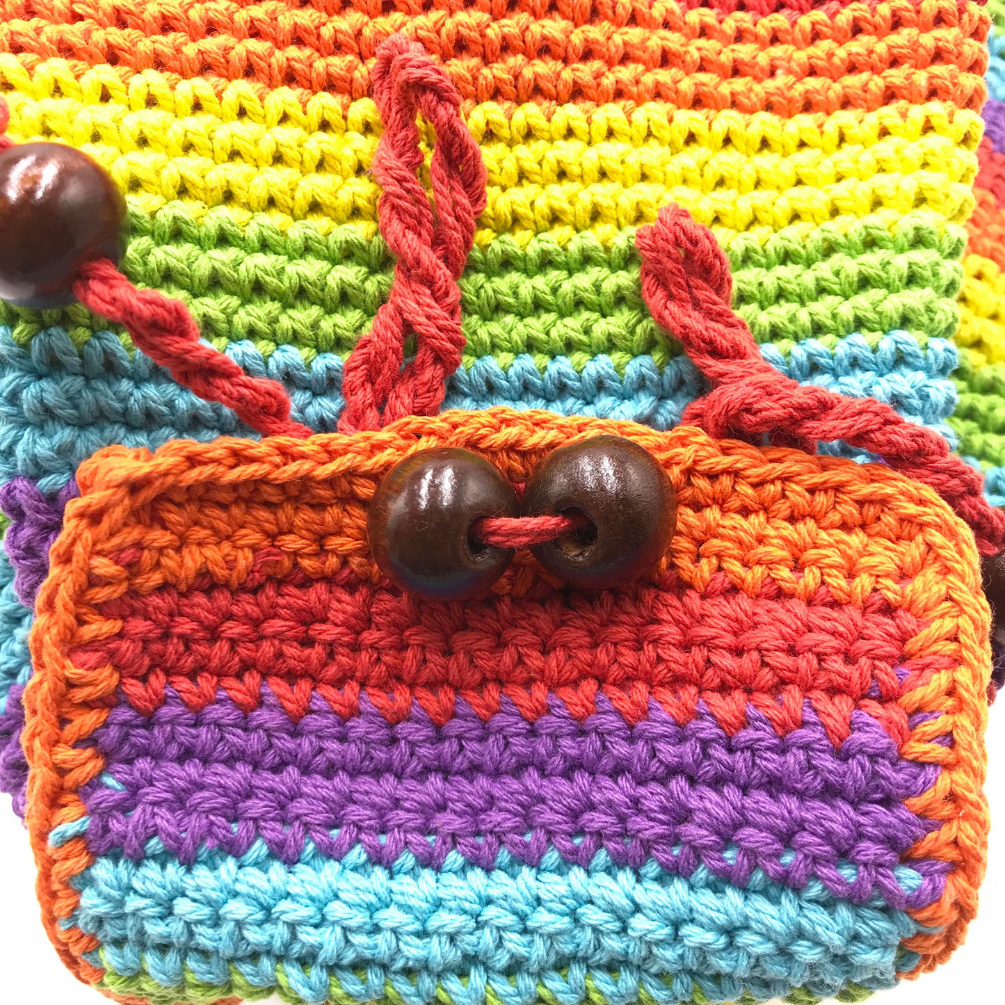 Crochet Rainbow backpack hand-crafted with crochet work