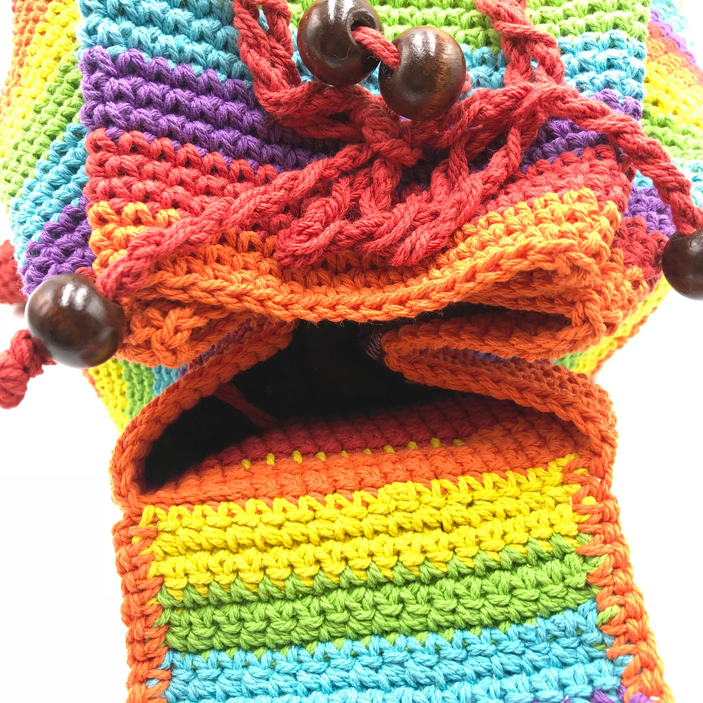 Crochet Rainbow backpack hand-crafted with crochet work