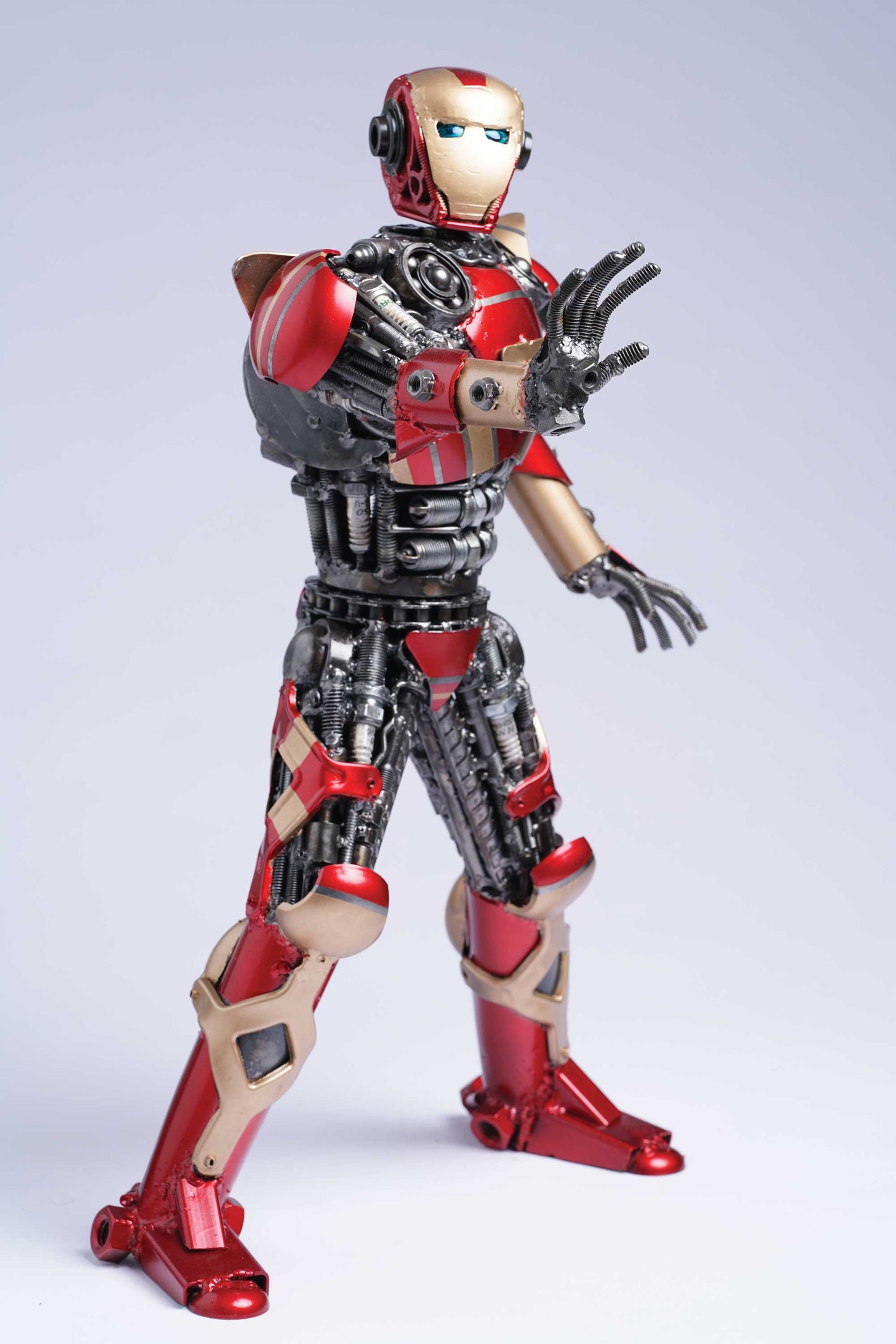 Avengers Iron Man metal action figure hand-crafted from junk auto parts with attention to detail