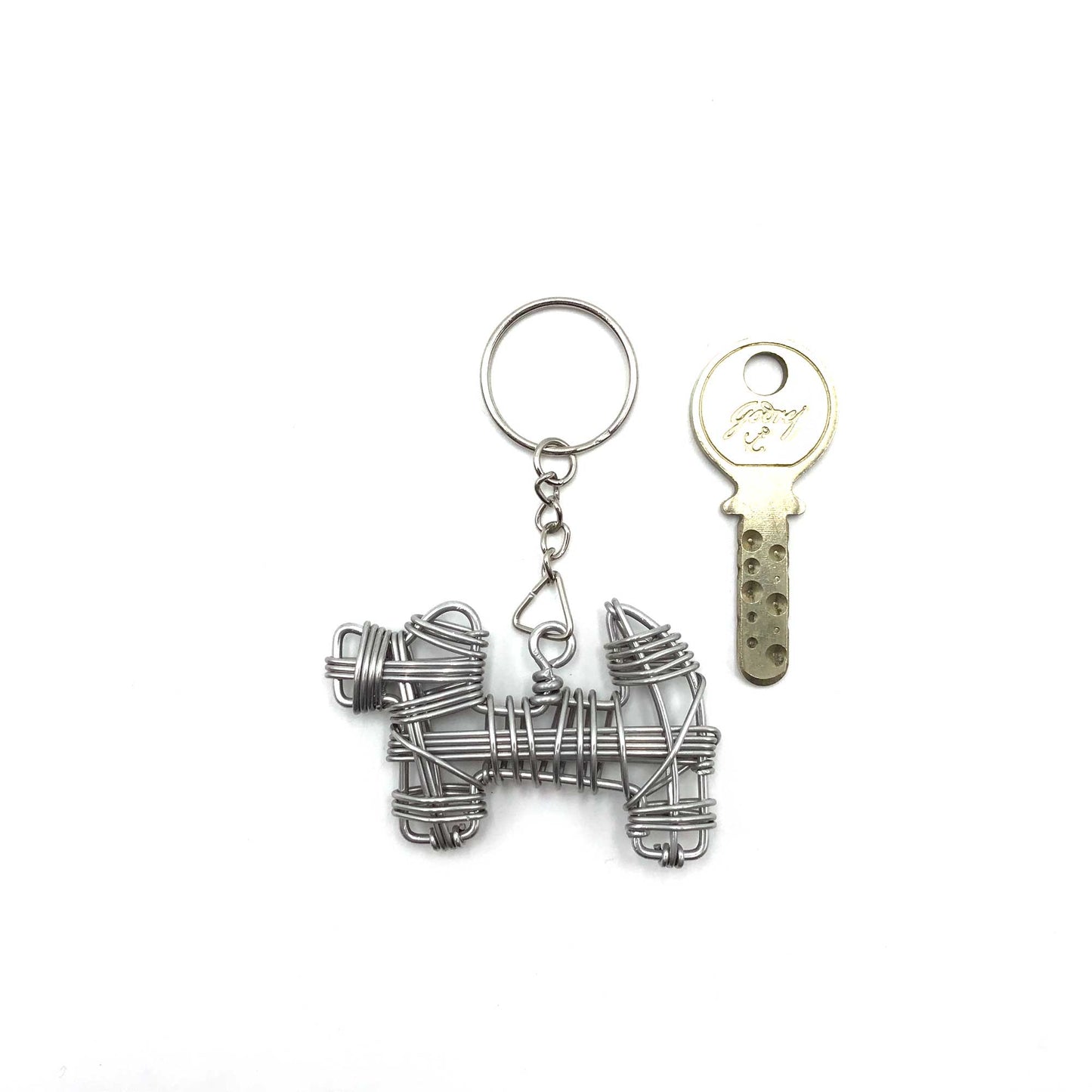Miniature Wire Art Dog keychain hand-crafted from aluminium wire