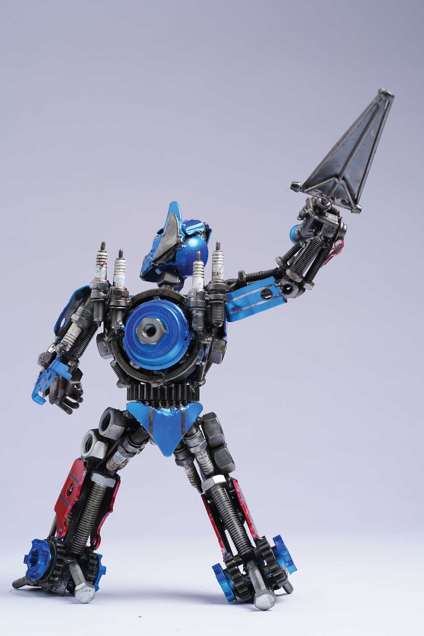 Transformers Optimus Prime metal action figure hand-crafted from junk auto parts with attention to detail
