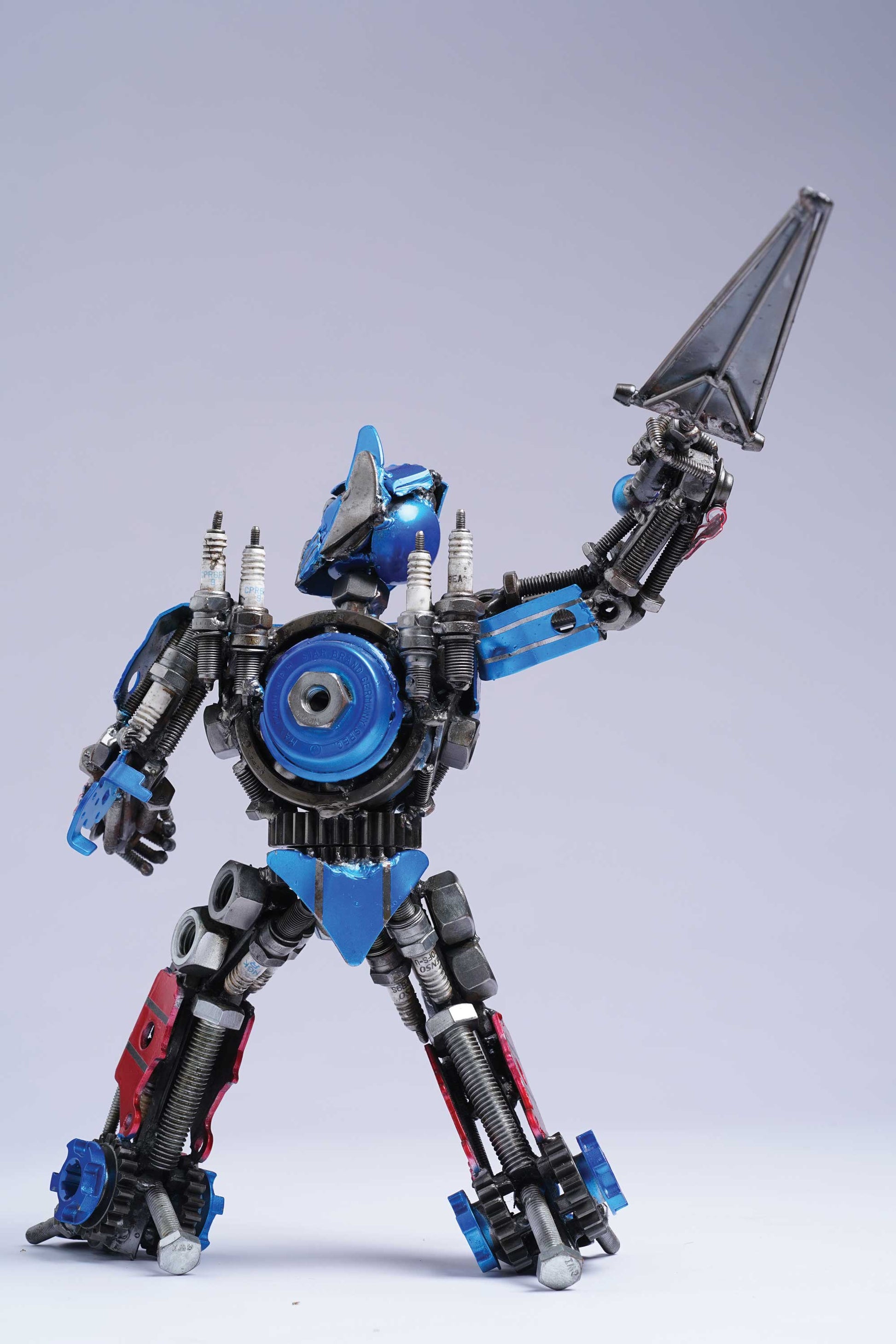 Transformers Optimus Prime metal action figure hand-crafted from junk auto parts with attention to detail