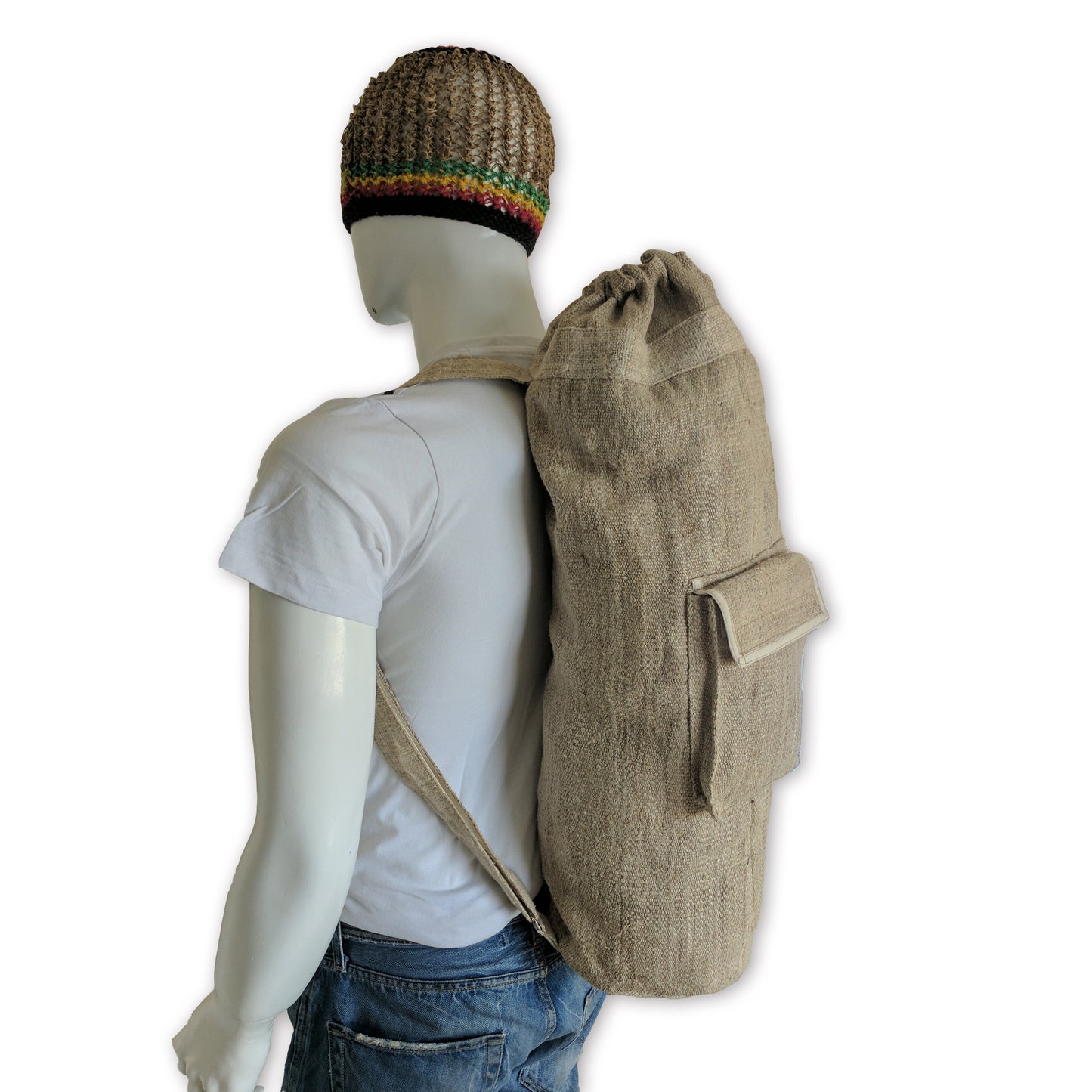 Yoga Mat Bag made from 100% pure hand woven hemp size comparison