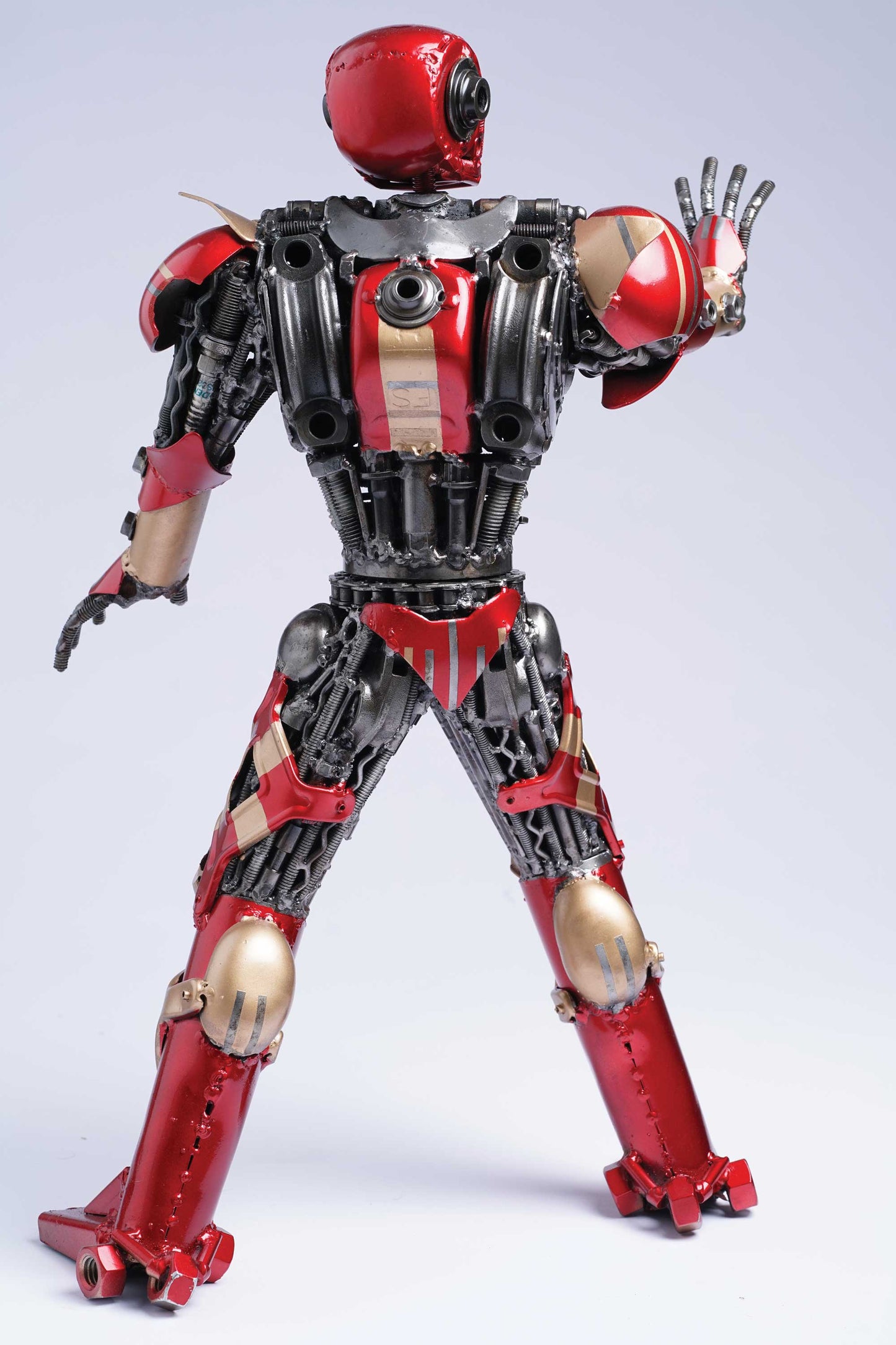 Avengers Iron Man metal action figure hand-crafted from junk auto parts with attention to detail