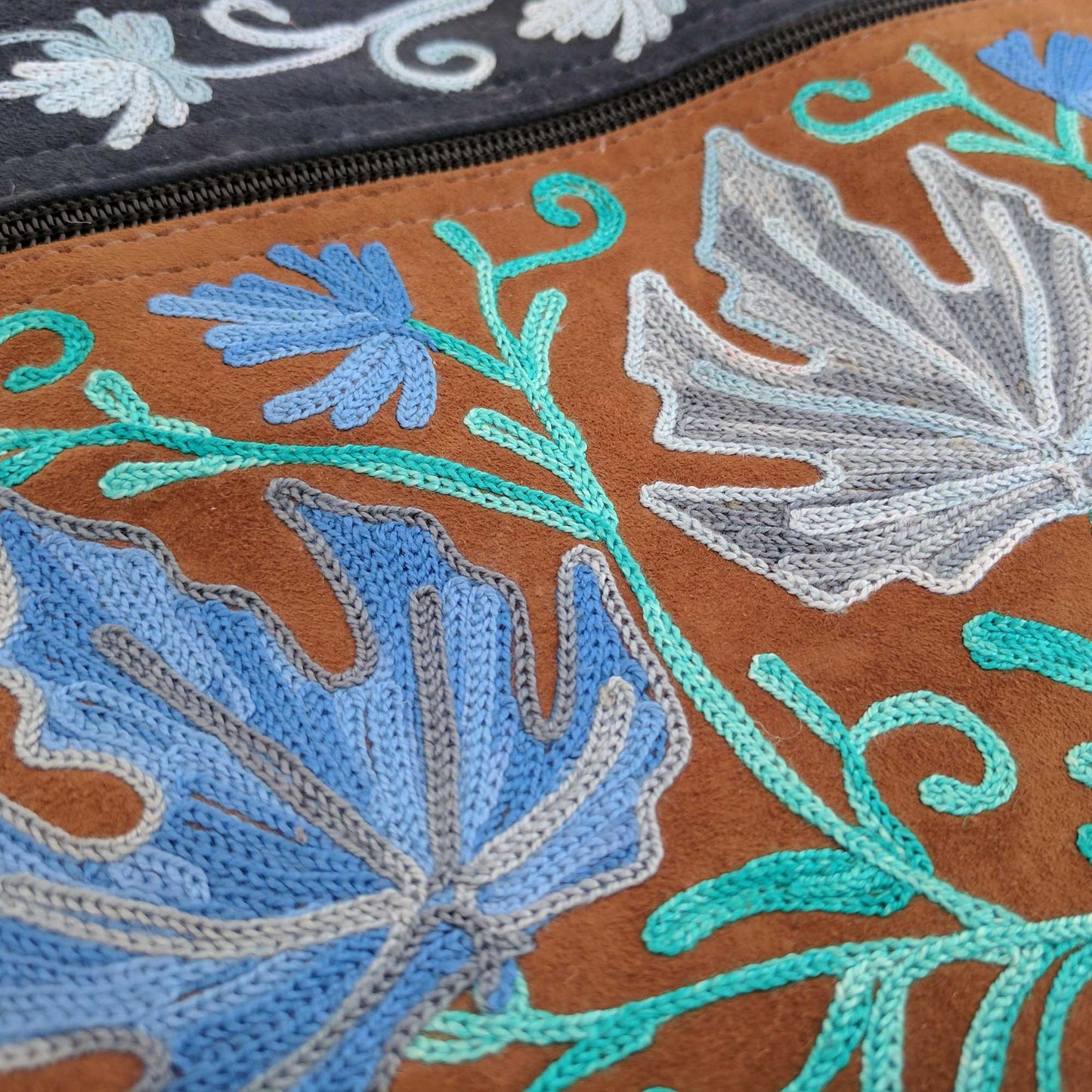 Suede Leather Sling Bag with hand embroidery