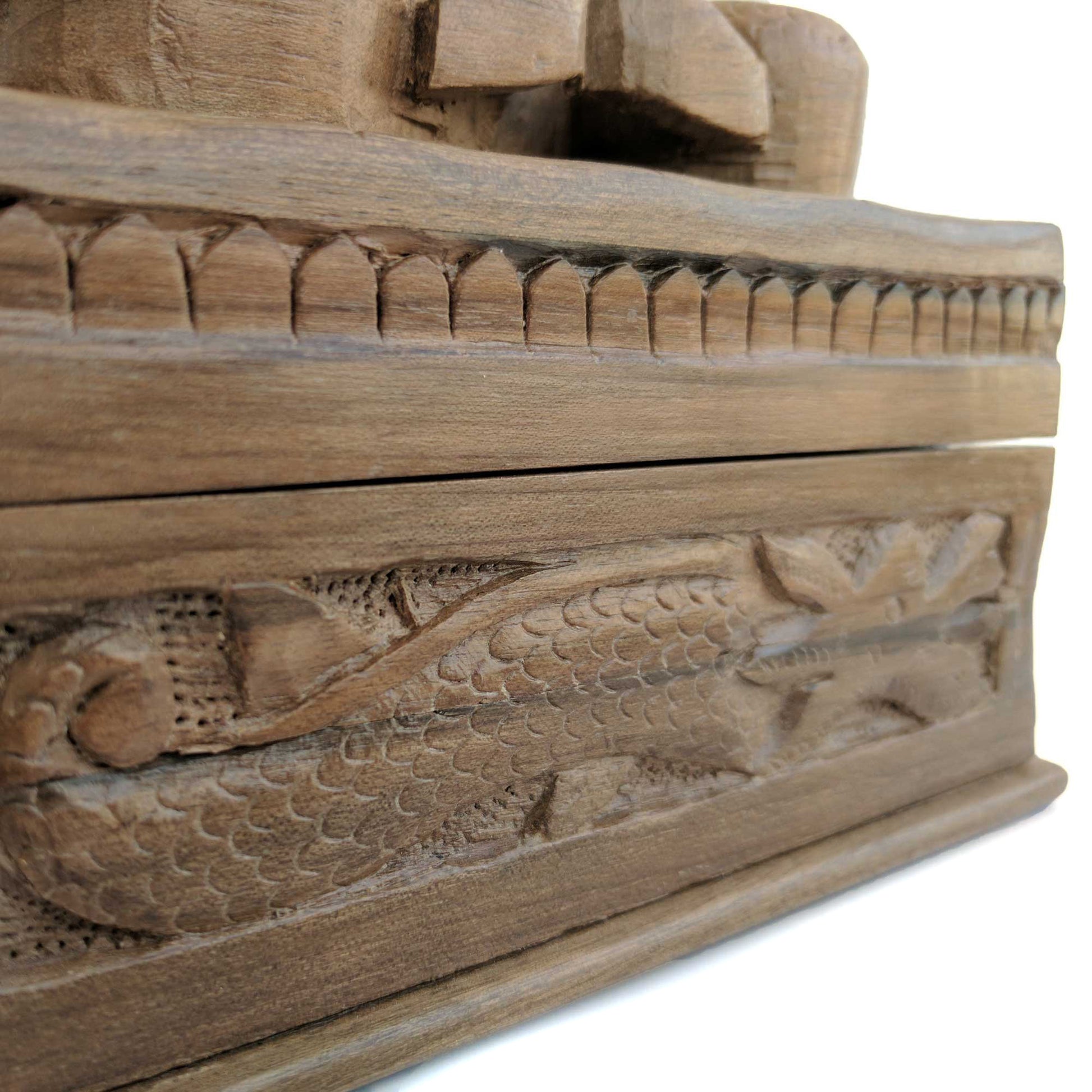Wooden Secret Box made from Walnut Wood with dragon design