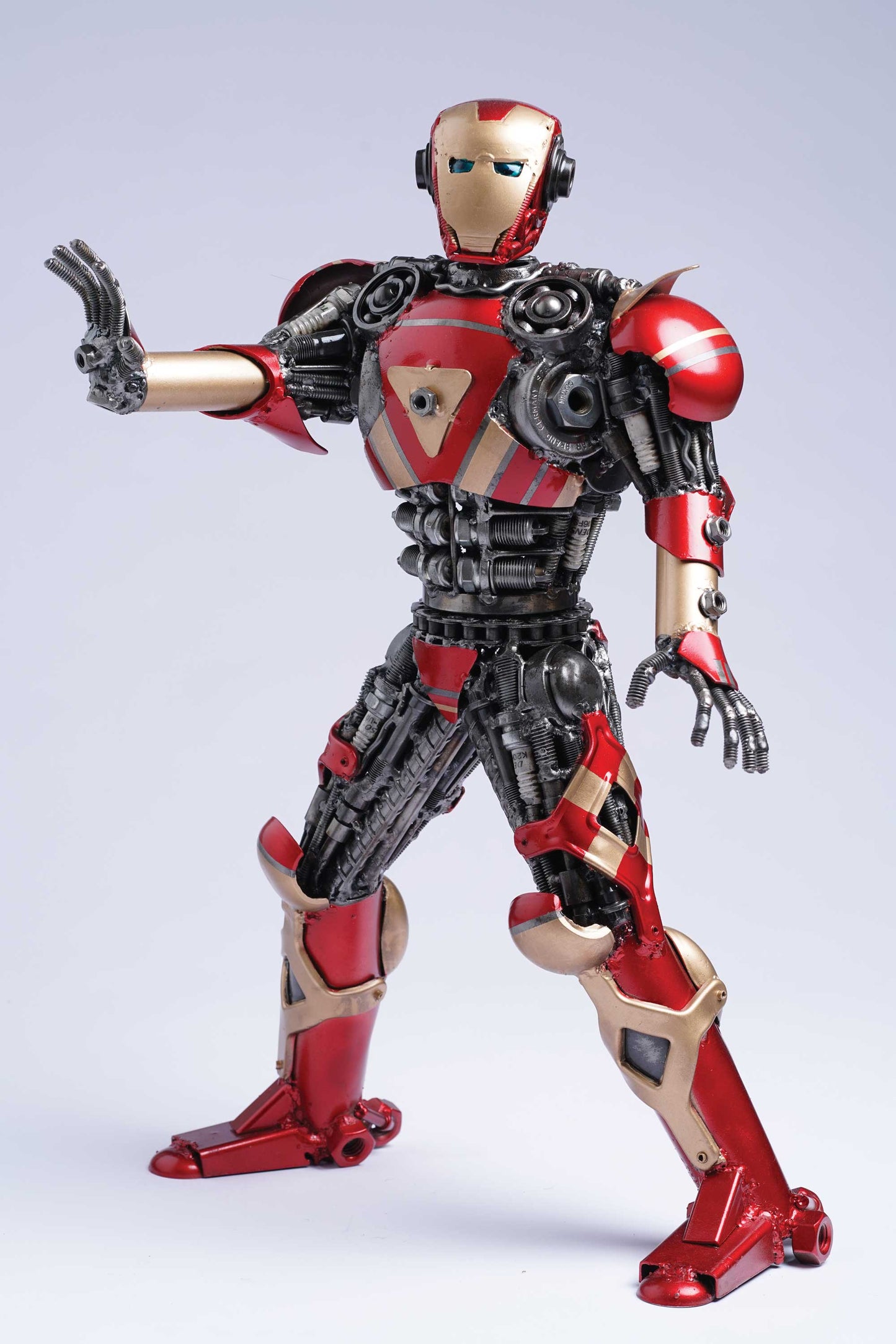 Avengers Iron Man metal action figure hand-crafted from junk auto parts with attention to detail