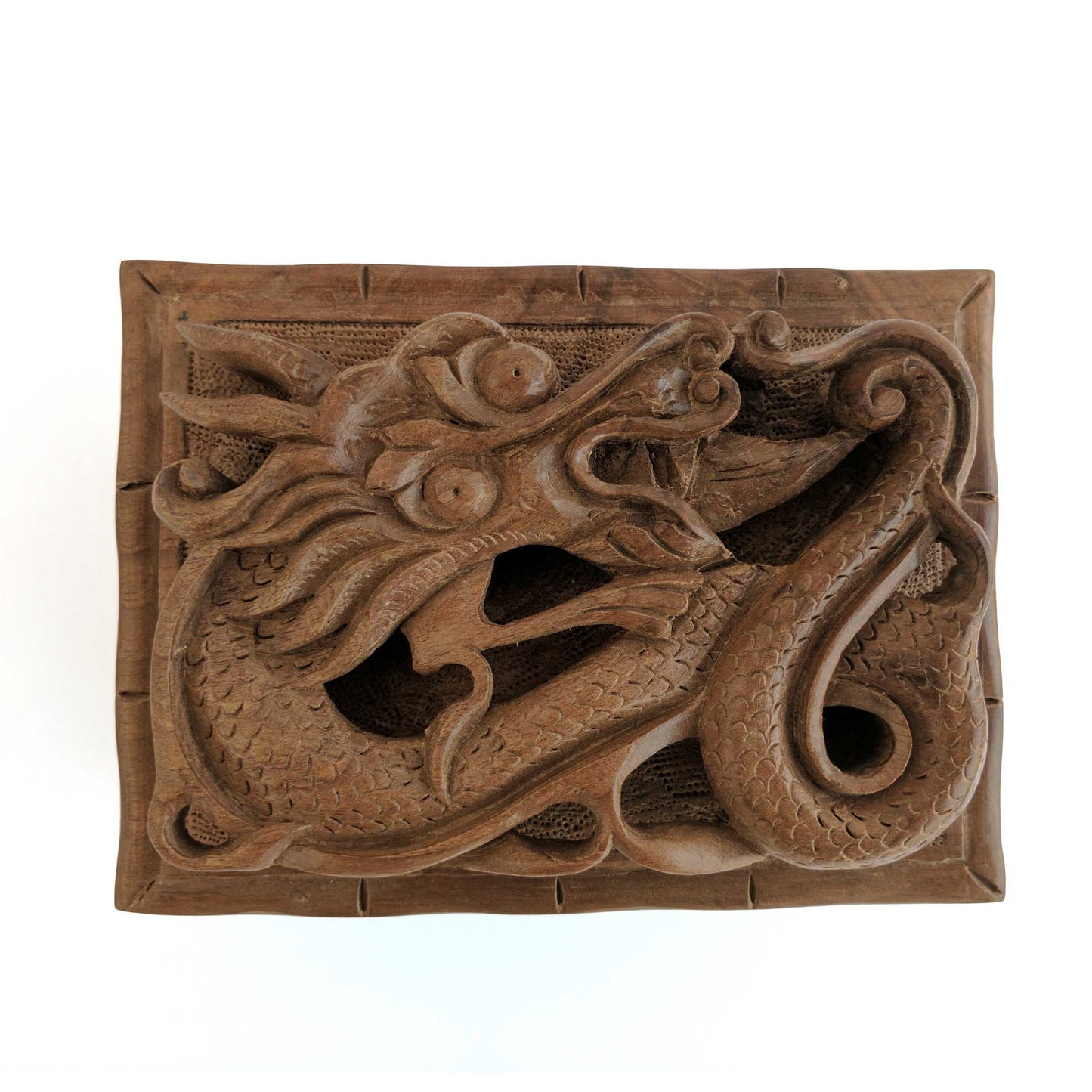 Wooden Secret Box made from Walnut Wood with dragon design