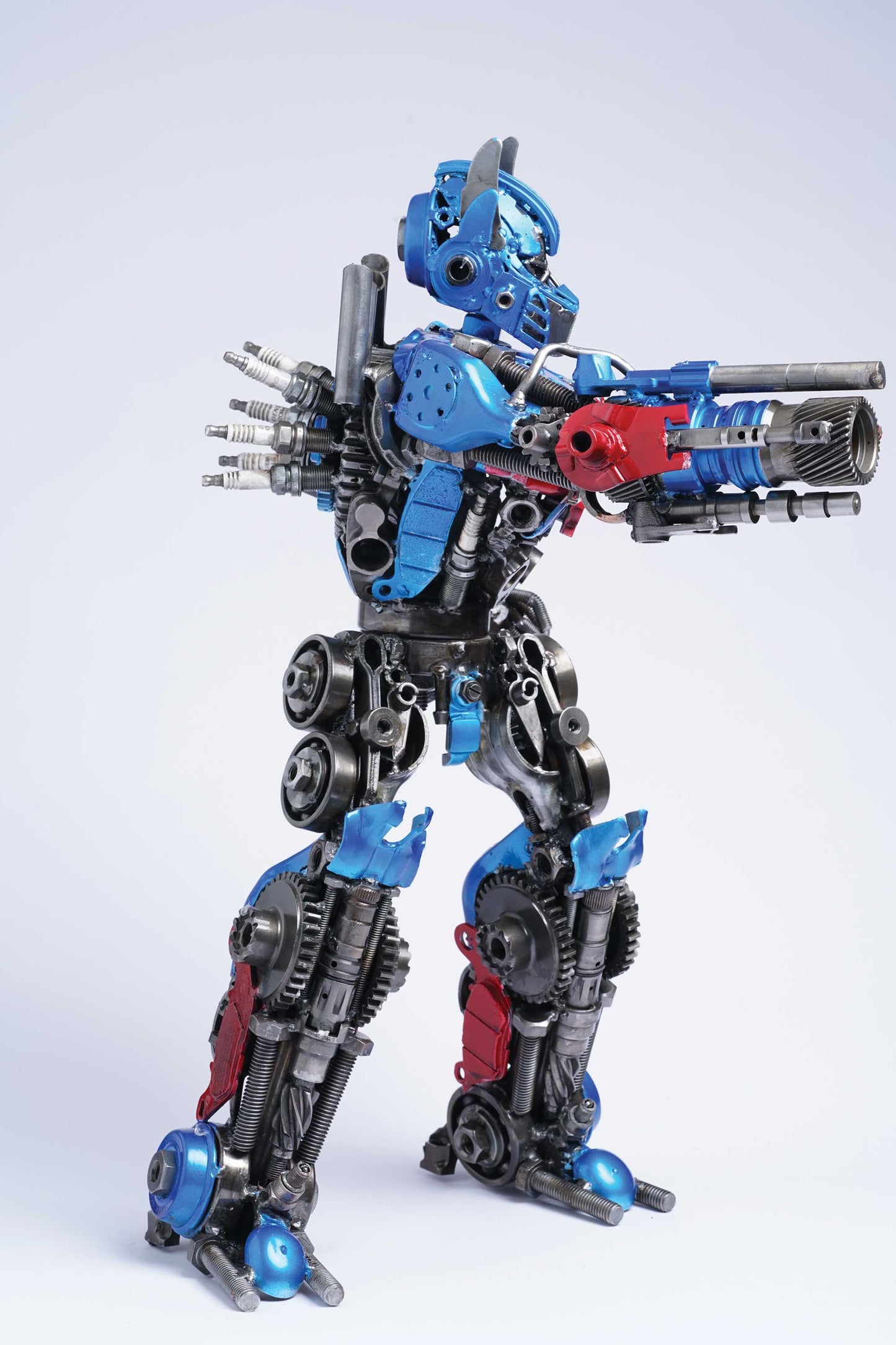 Transformers Optimus Prime metal action figure hand-crafted from junk auto parts with attention to detail