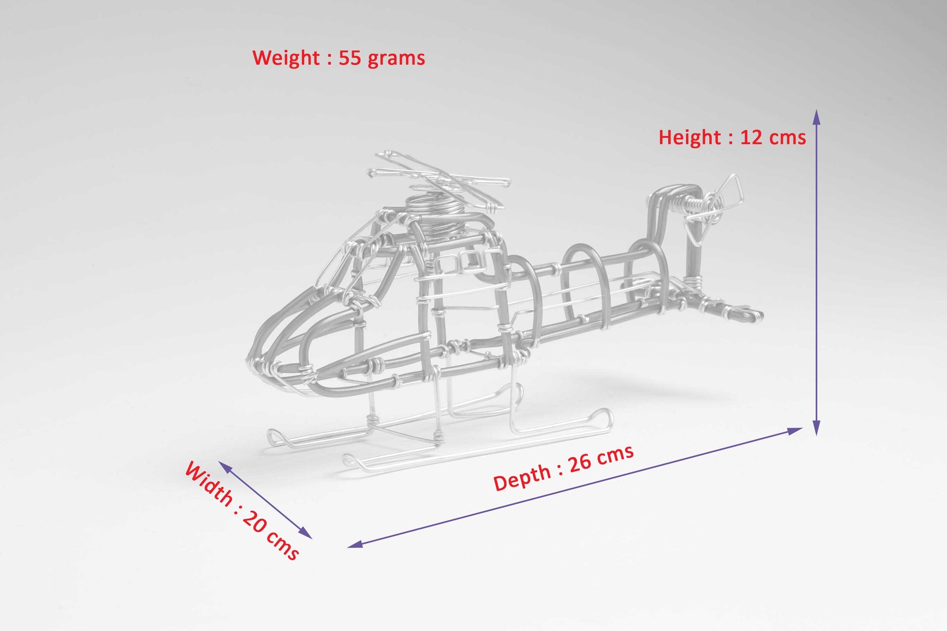 Miniature Wire Art Helicopter hand-crafted from aluminium wire