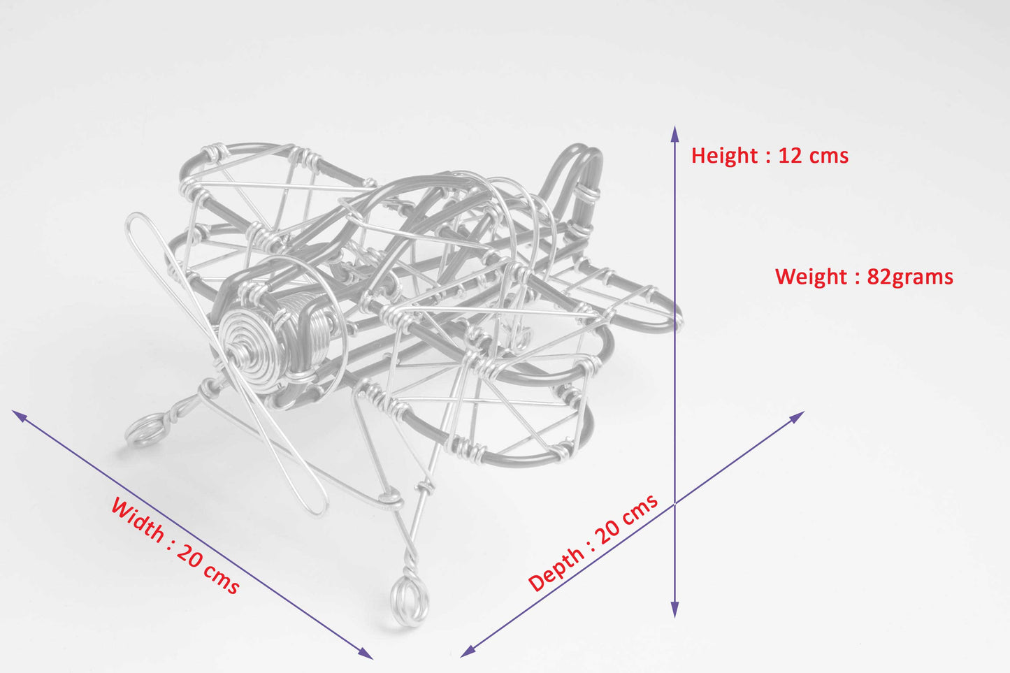 Miniature Wire Art Airplane hand-crafted from aluminium wire