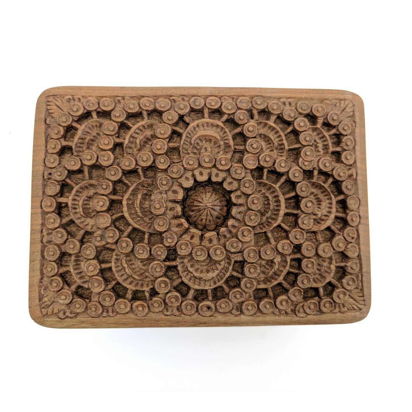 Wooden Secret Box made from Walnut Wood with circular design pattern