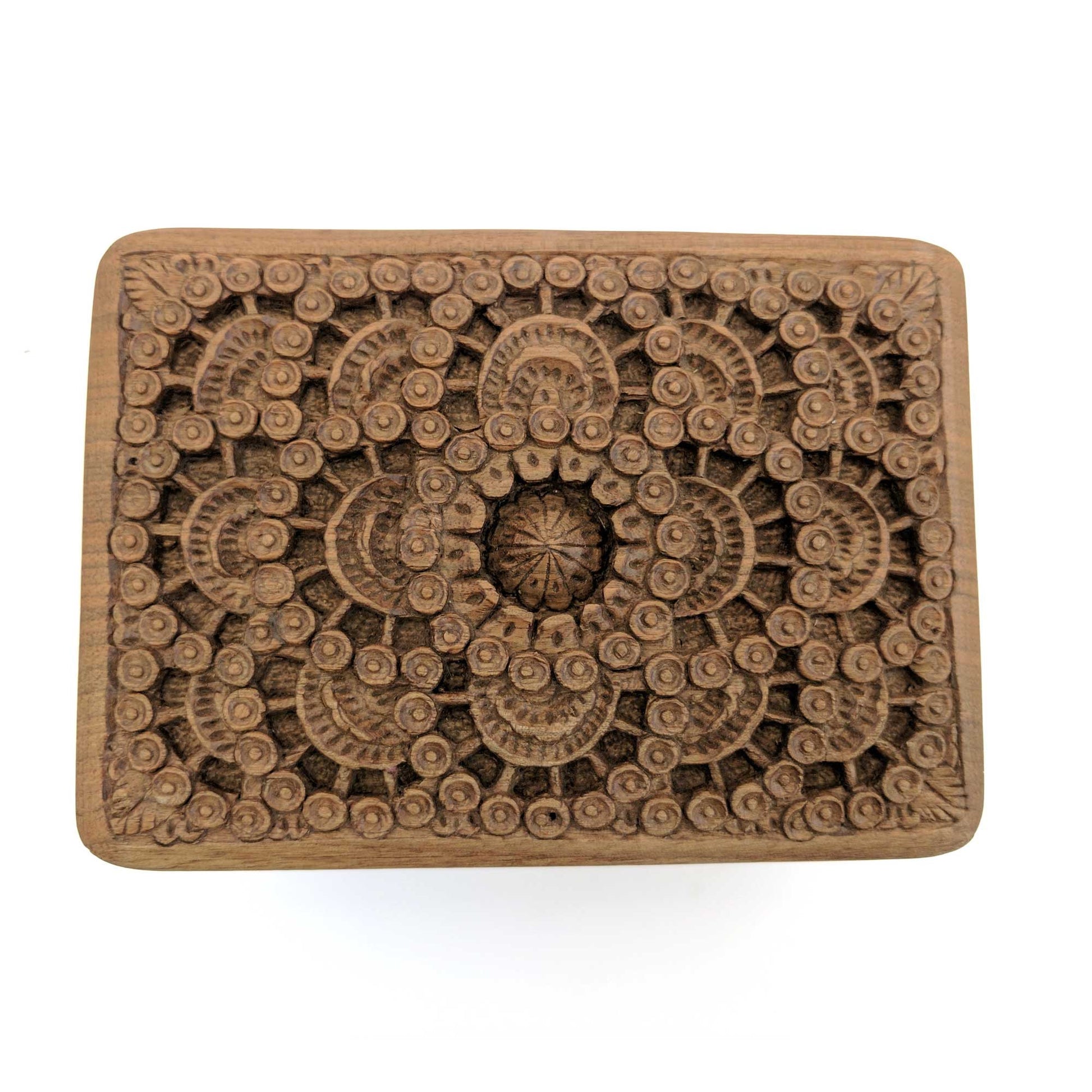 Wooden Secret Box made from Walnut Wood with circular design pattern