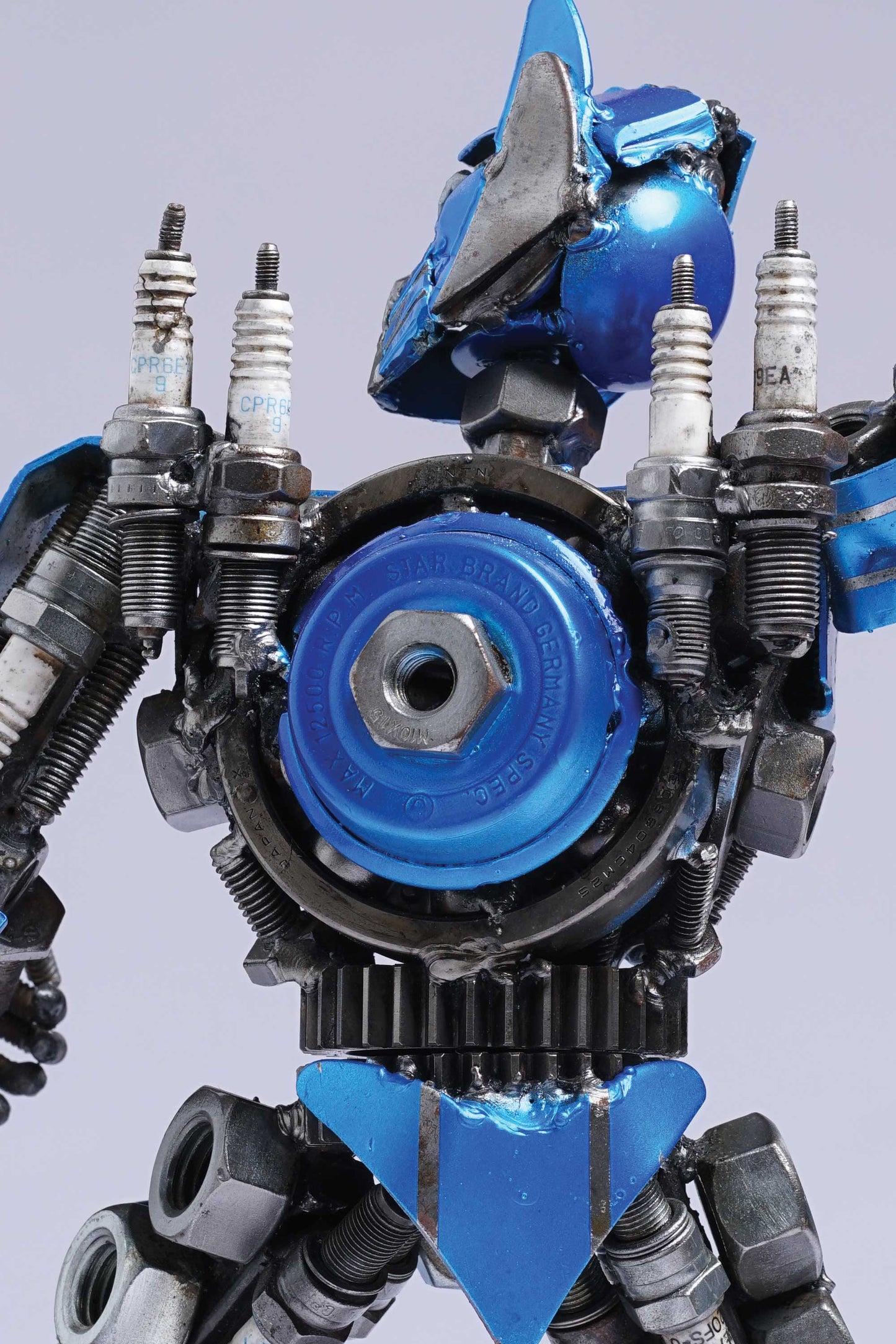 Transformers Optimus Prime metal action figure hand-crafted from junk auto parts with attention to detail