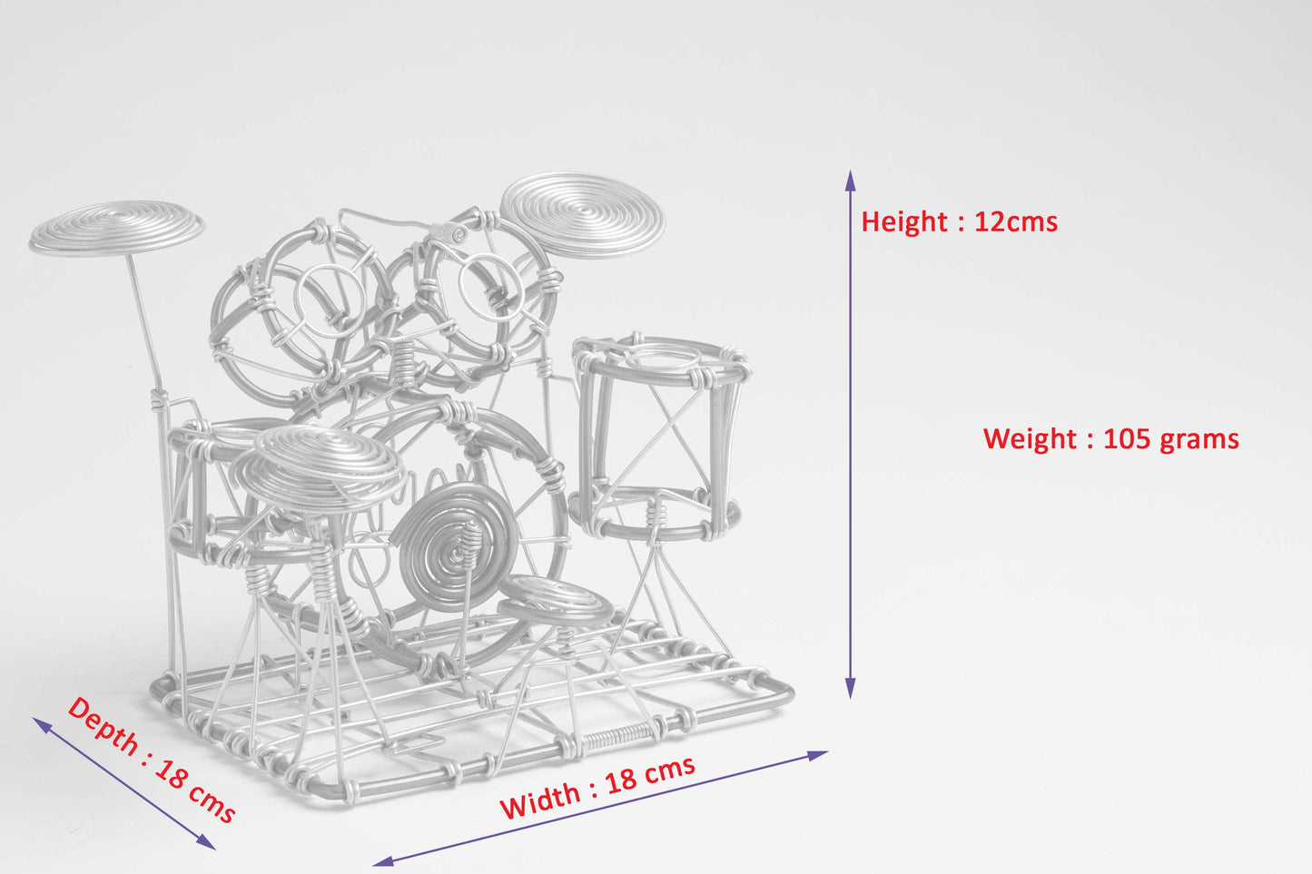 Miniature Wire Art Drumset hand-crafted from aluminium wire