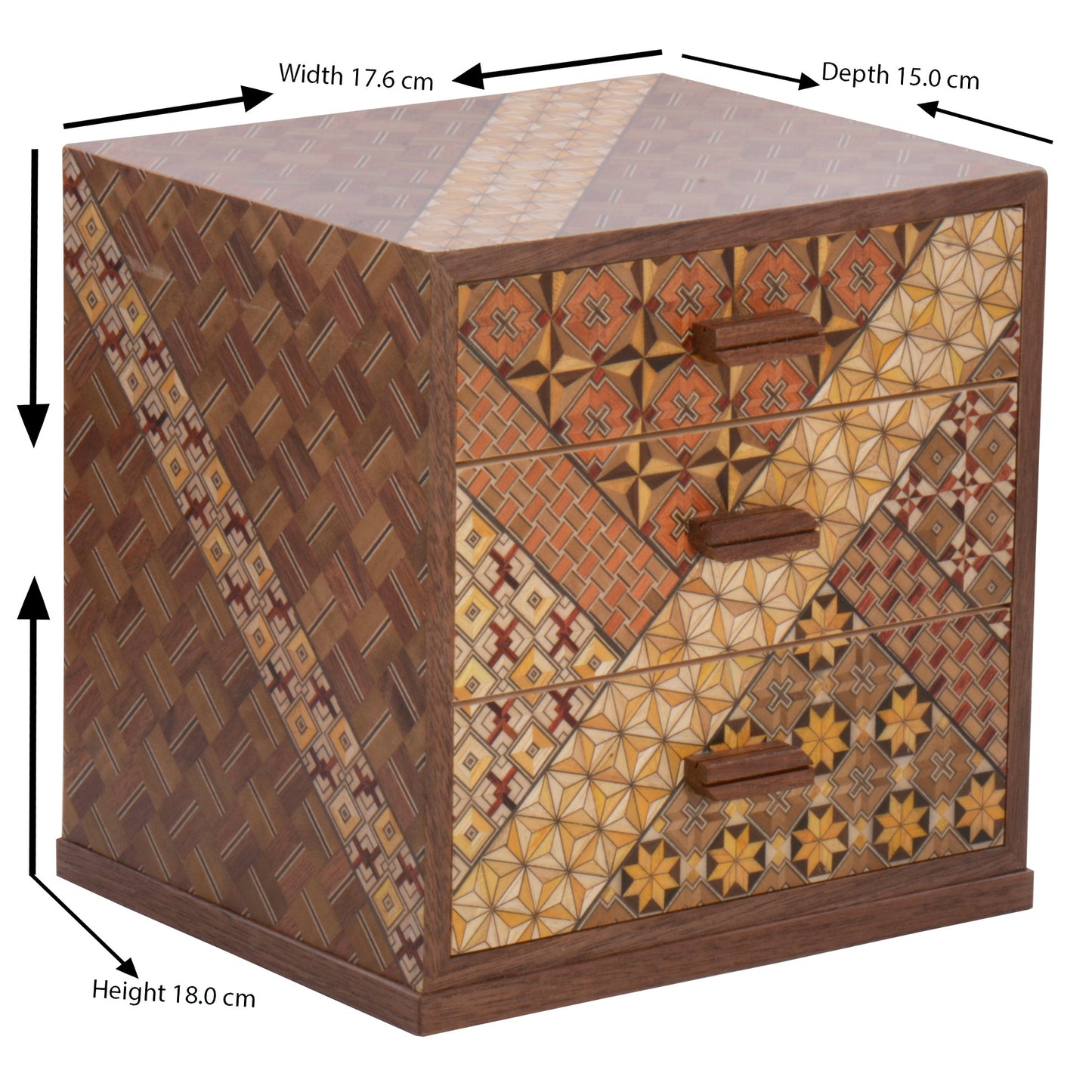 Wooden Box with 3 Drawers and Yosegi pattern