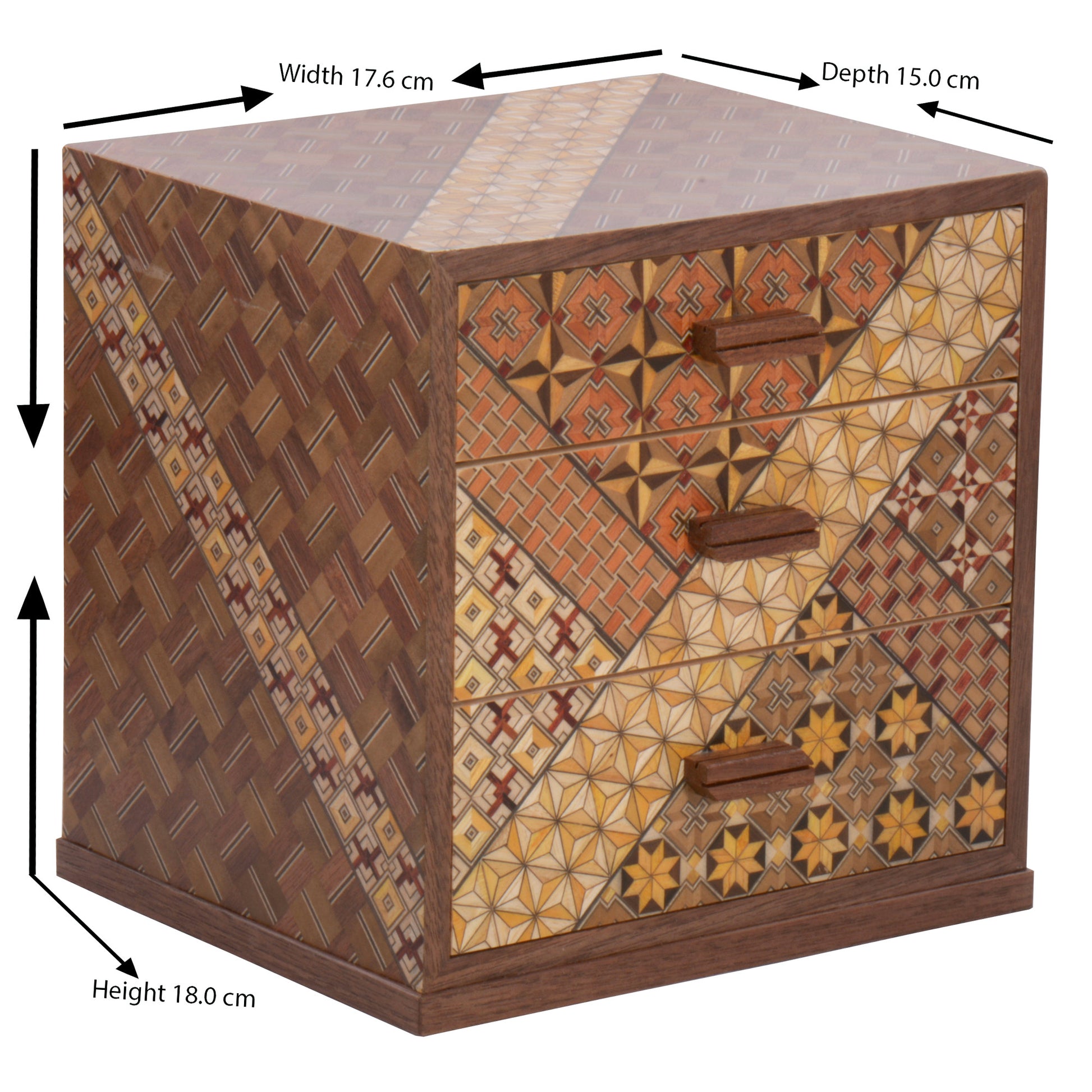 Wooden Box with 3 Drawers and Yosegi pattern