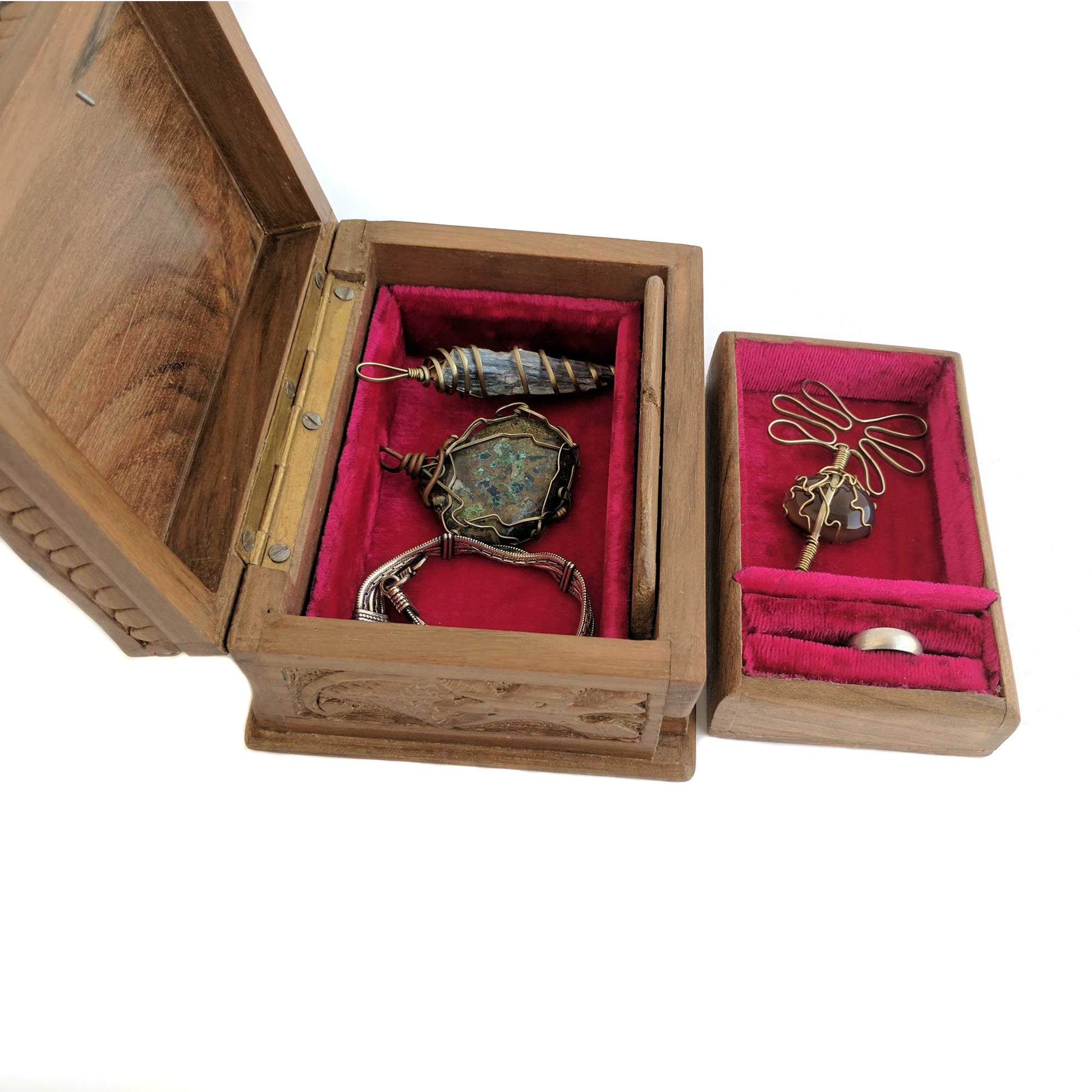 Wooden Secret Box made from Walnut Wood with dragon design