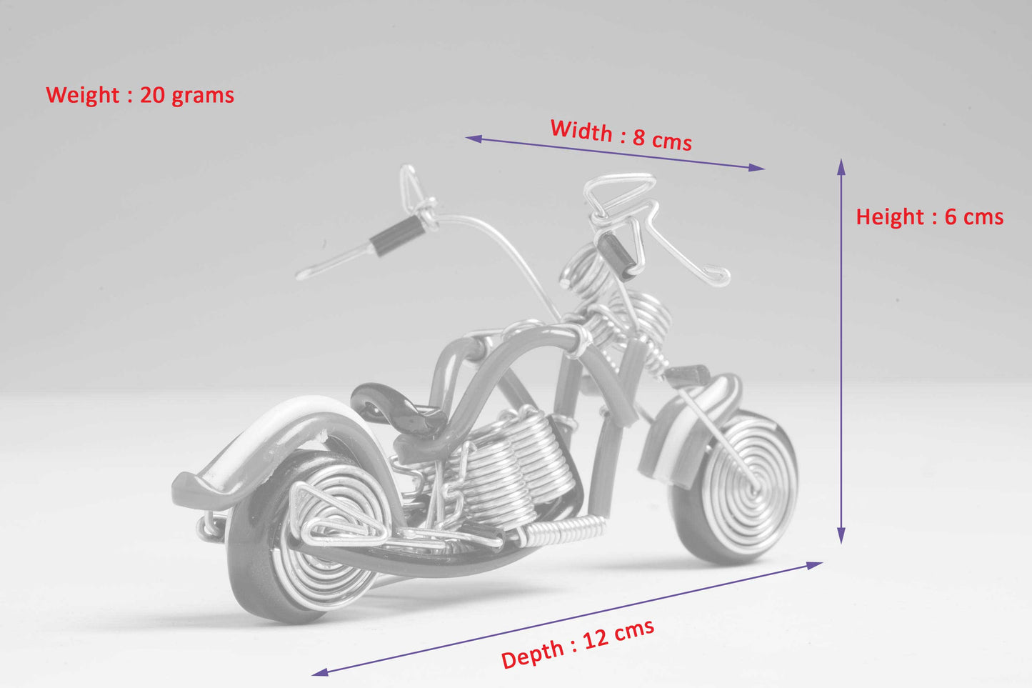 Miniature Wire Art cruiser motor bike hand-crafted from aluminium wire