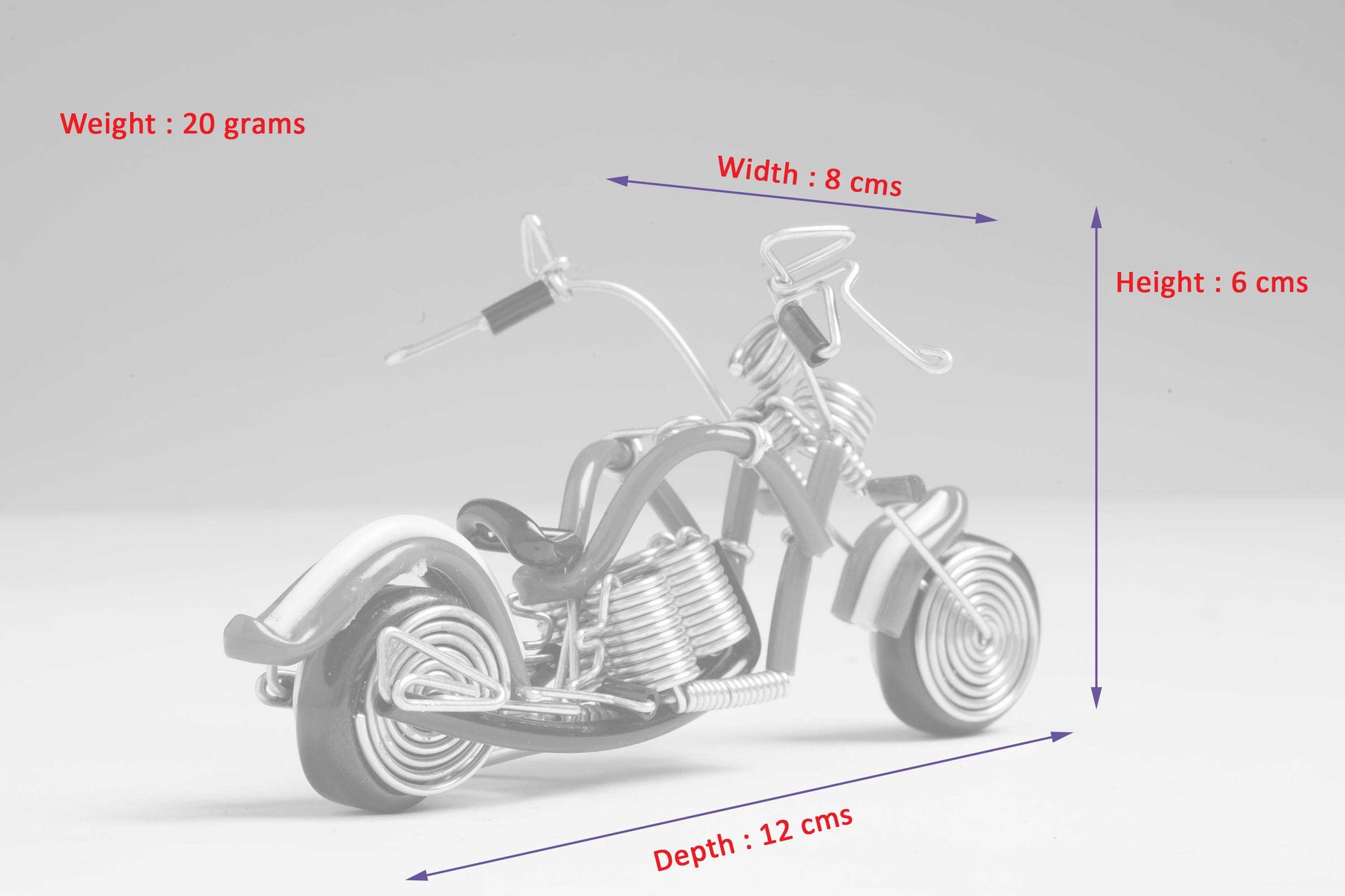 Miniature Wire Art cruiser motor bike hand-crafted from aluminium wire