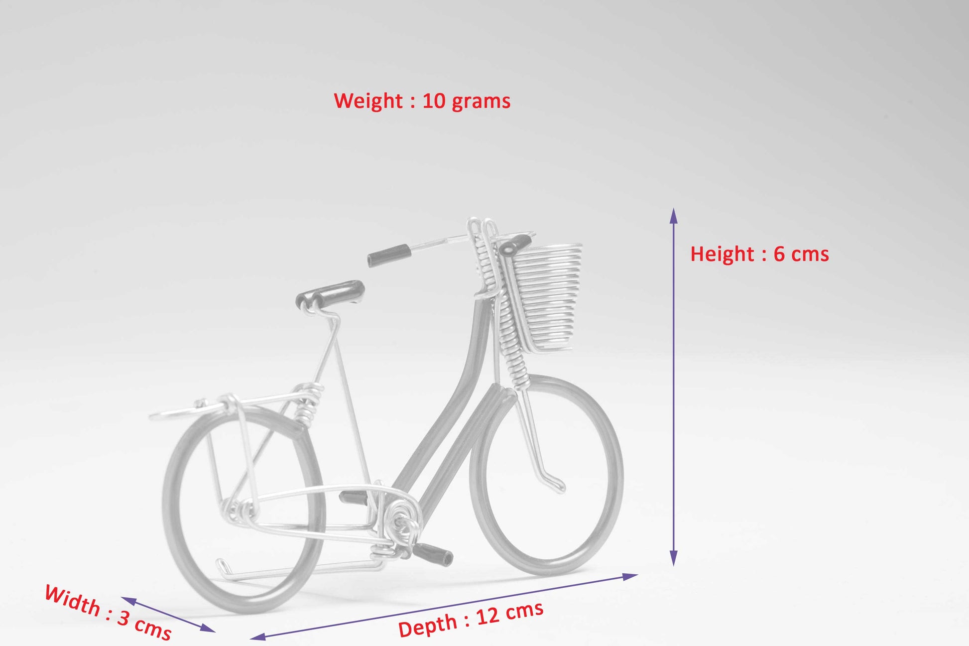 Miniature Wire Art Bicycle Basket hand-crafted from aluminium wire