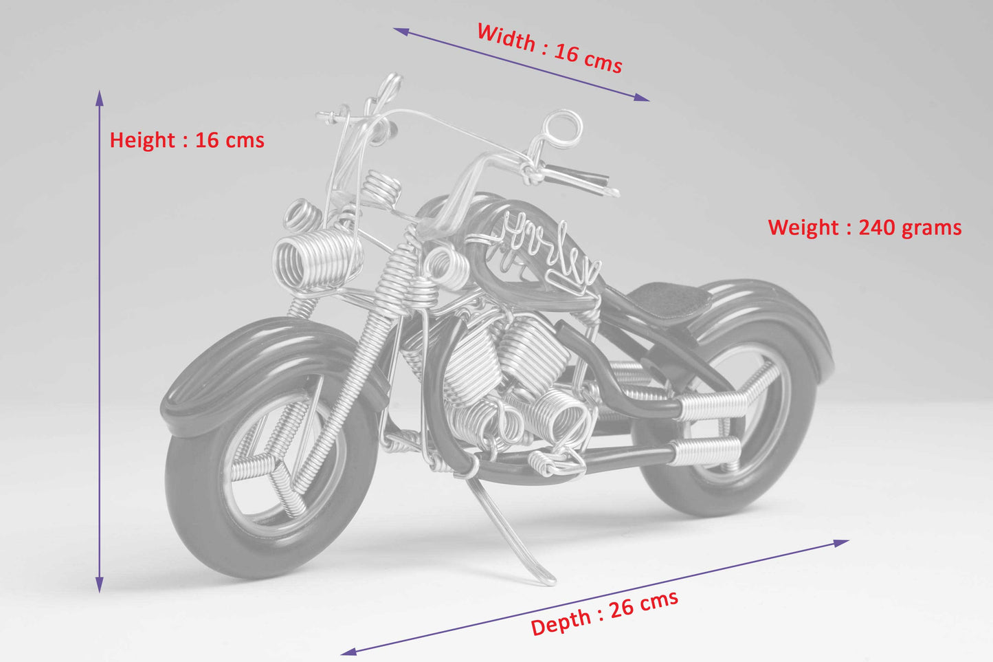 Miniature Wire Art cruiser motor bike hand-crafted from aluminium wire