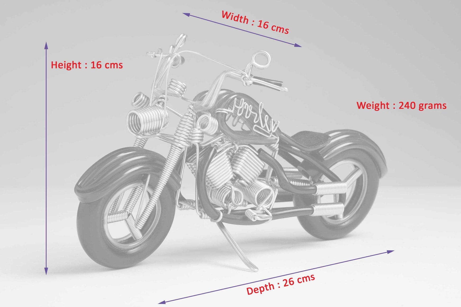 Miniature Wire Art cruiser motor bike hand-crafted from aluminium wire