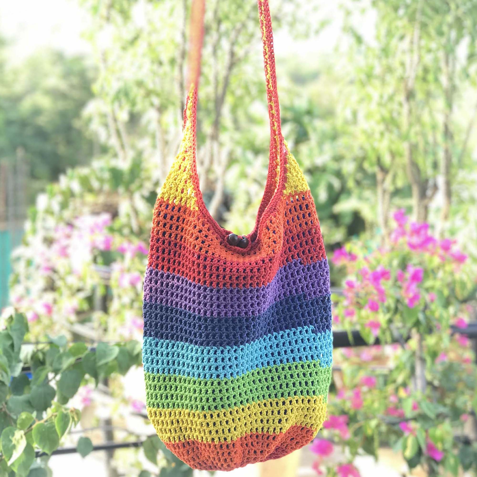 Buy Crochet work Bag  Crochet Rainbow Jhola Bag – Atrangi Gifting