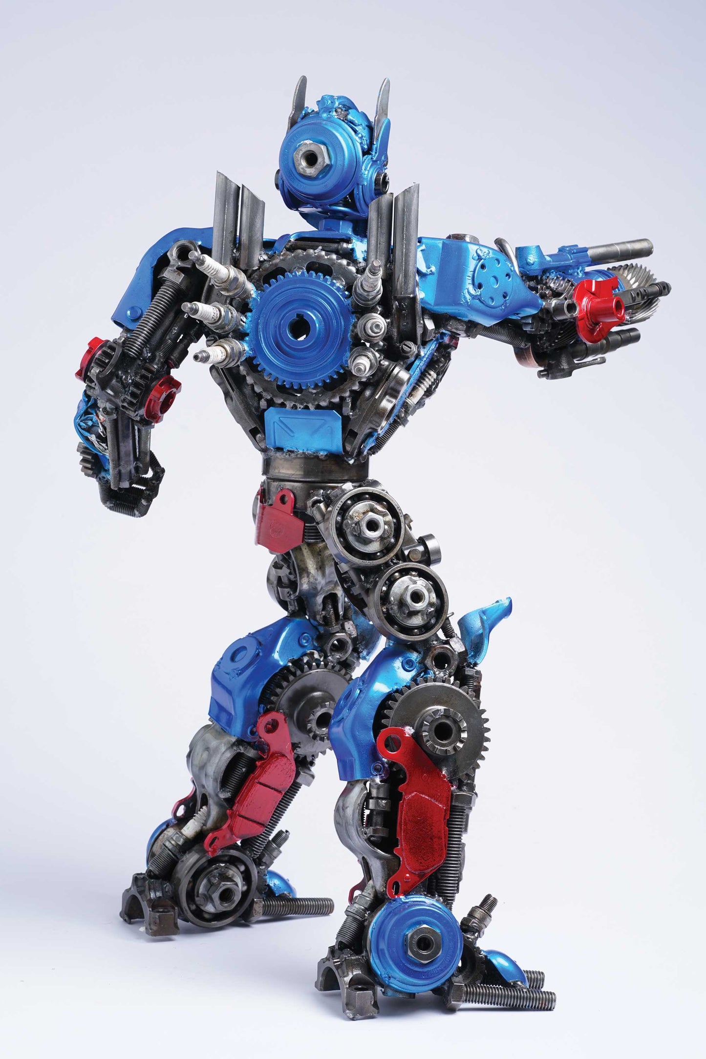 Transformers Optimus Prime metal action figure hand-crafted from junk auto parts with attention to detail