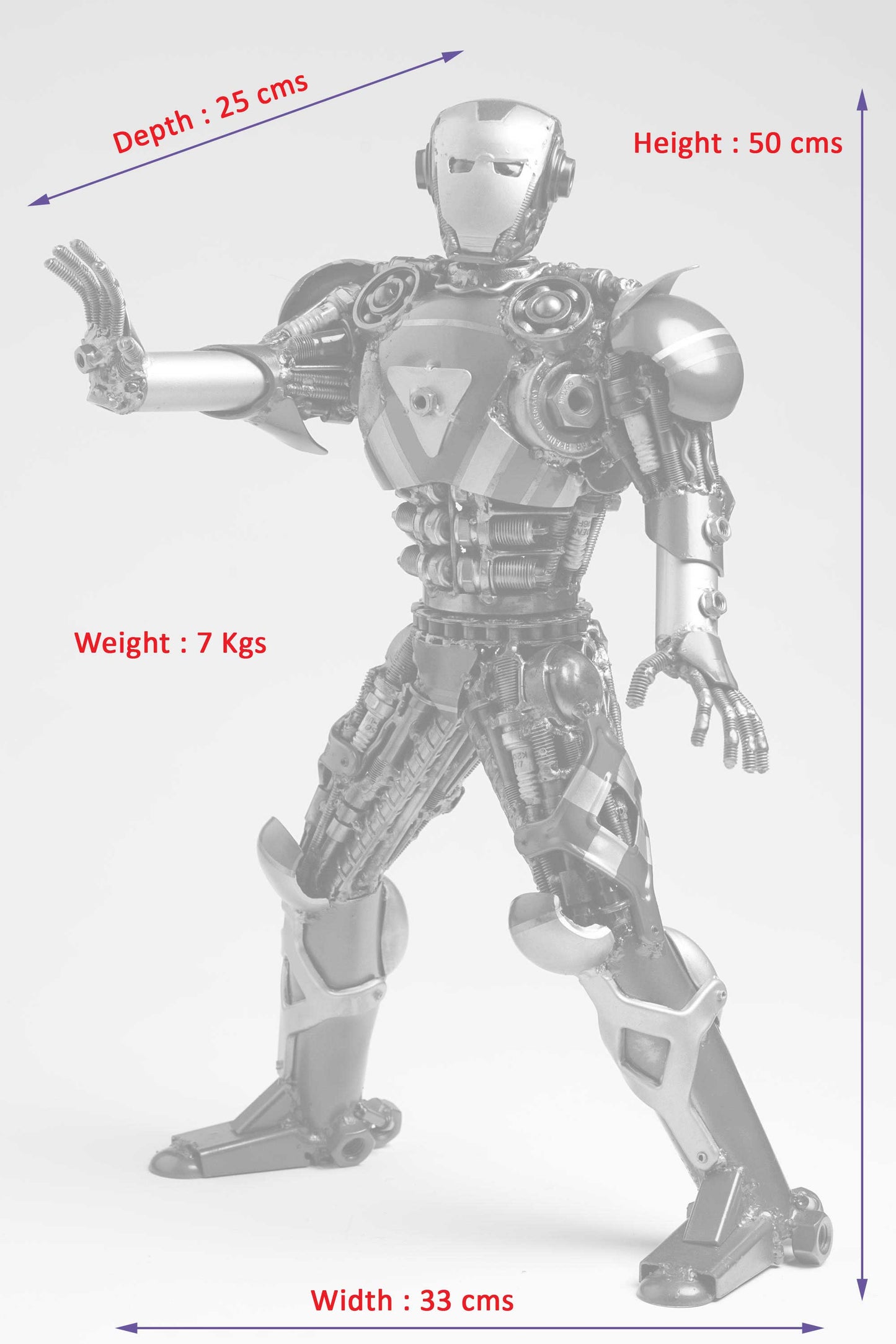 Avengers Iron Man metal action figure hand-crafted from junk auto parts with attention to detail