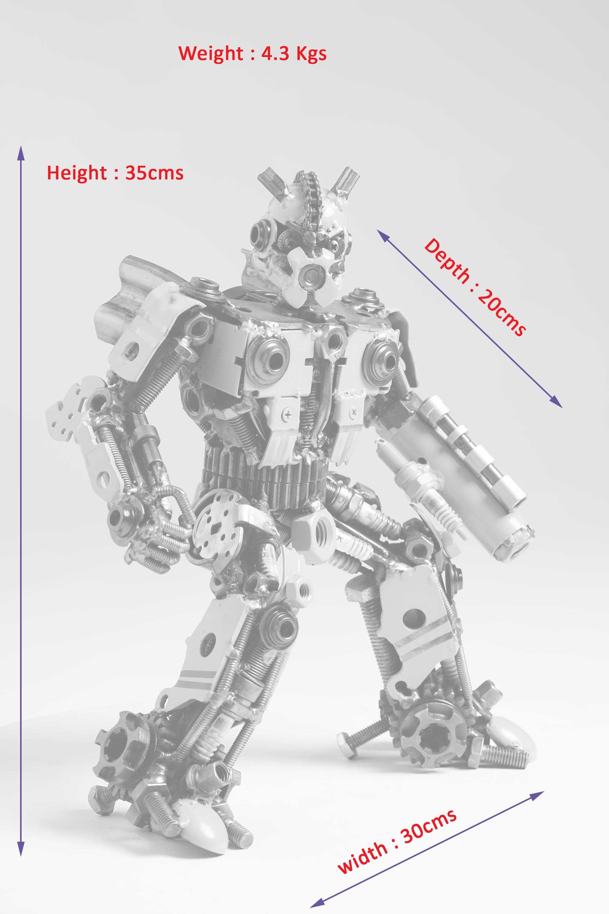 Transformers Bumblebee metal action figure hand-crafted from junk auto parts with attention to detail