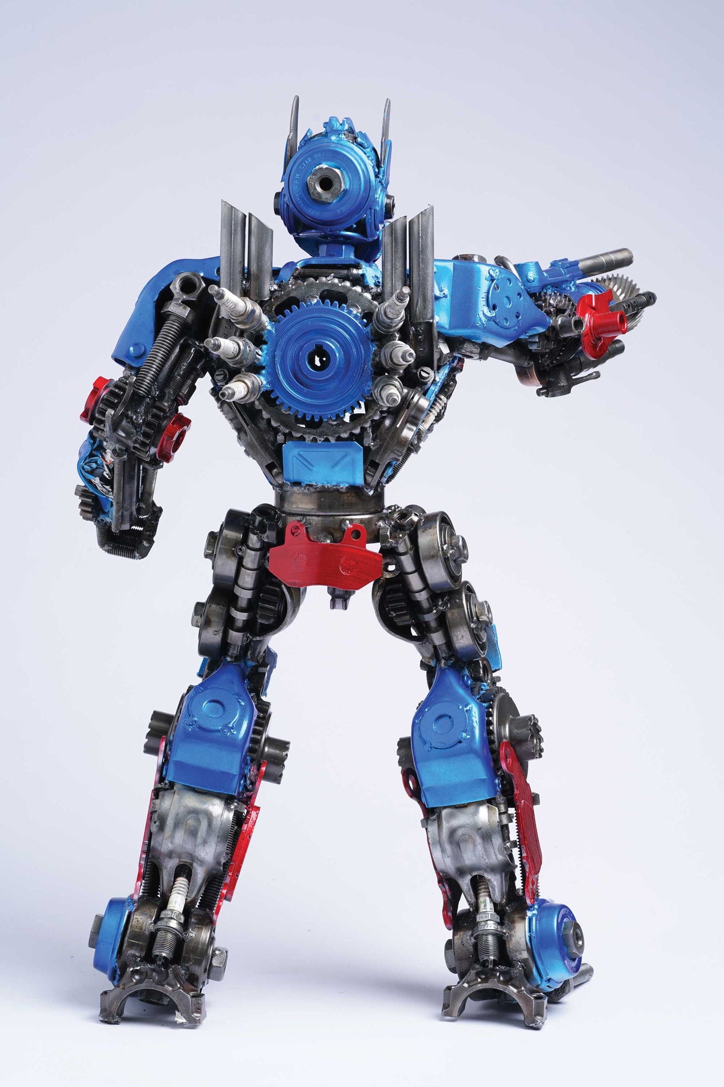 Transformers Optimus Prime metal action figure hand-crafted from junk auto parts with attention to detail