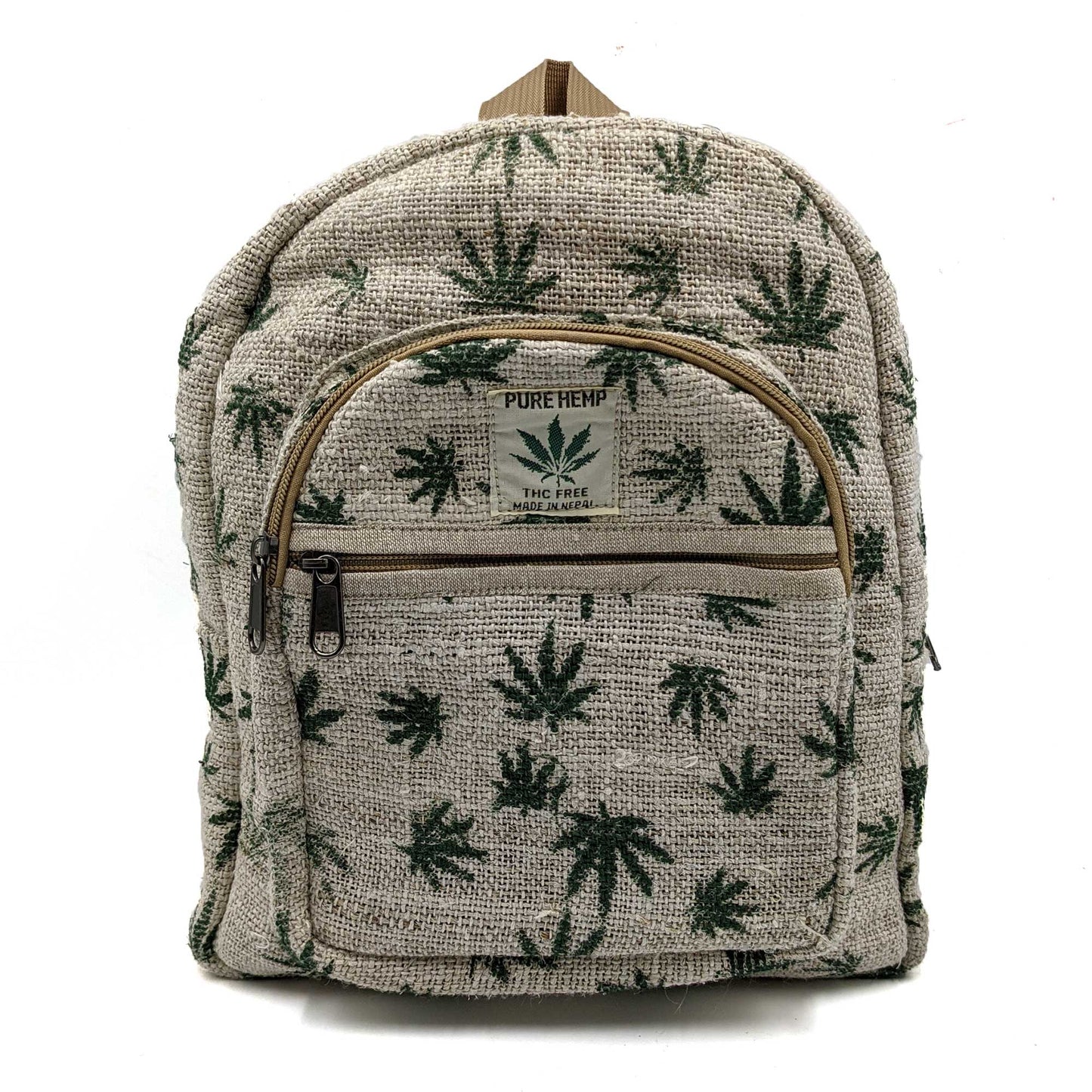 Hemp Backpack Mini Hemp Leaves Print Front View