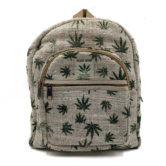 Hemp Backpack Mini Hemp Leaves Print Front View
