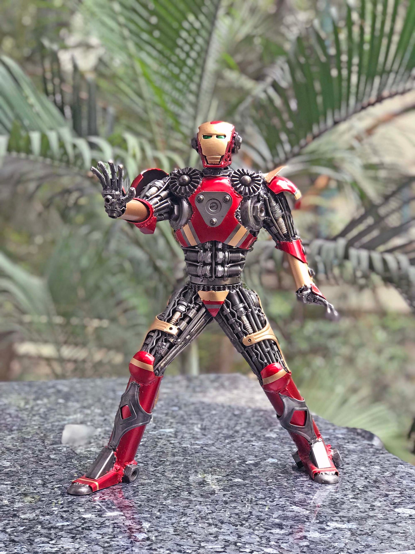 Avengers Iron Man metal action figure hand-crafted from junk auto parts with attention to detail